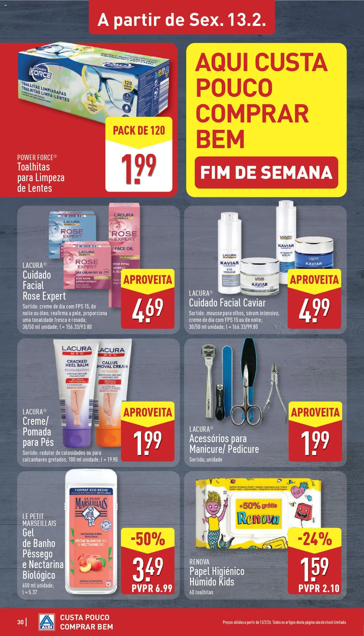 Aldi folheto │ válido de 09.02.2026 | Página: 30 | Produtos: Papel higiénico, Pomada, Sérum, Creme