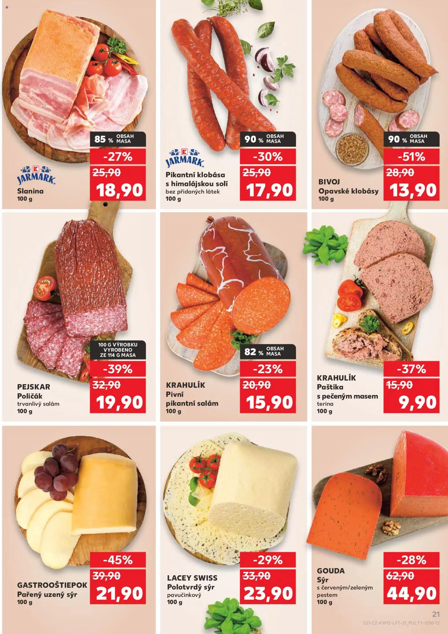 Kaufland leták - Plzeň Bory od 18.03.2026 | Strana: 21 | Produkty: Sýr, Klobásy, Slanina, Paštika