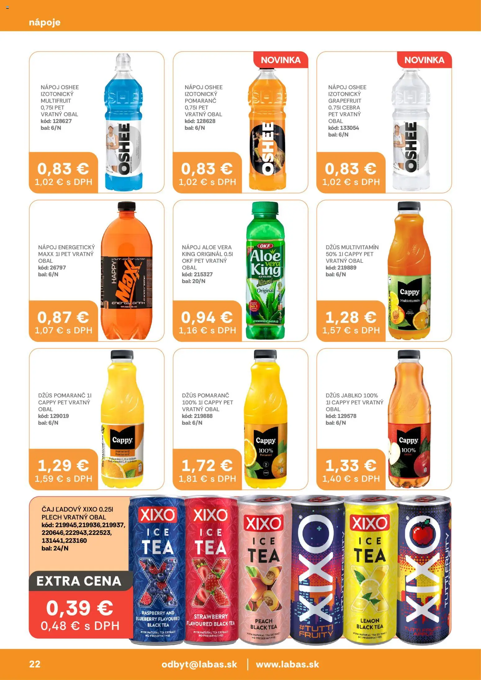 Nové Labaš akcie – leták je platný od 24.04.2026 | Strana: 22 | Produkty: Džús, Čaj, Grapefruit, Energetický nápoj