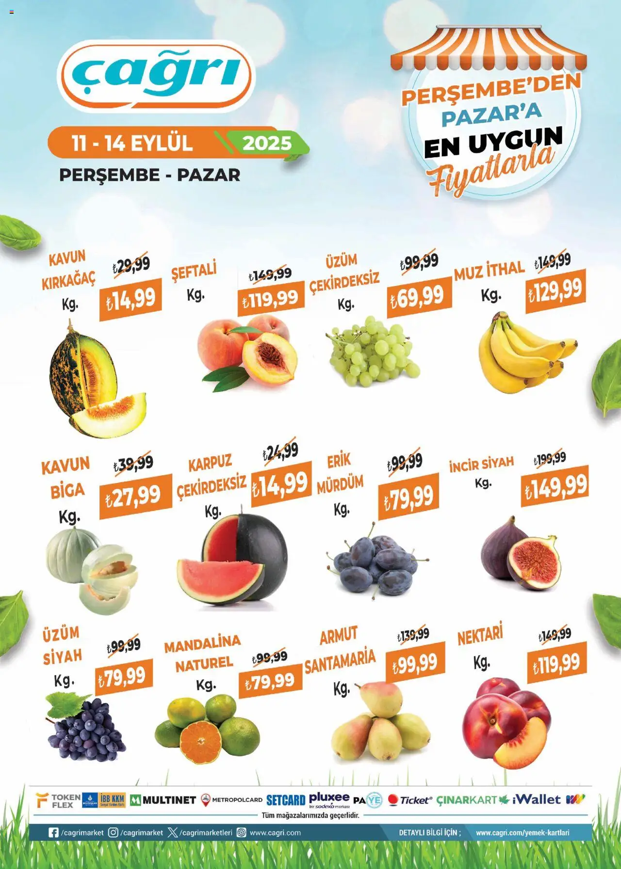 Çağrı Market Manav Katalog - 11.09.2025 tarihinden itibaren geçerlidir | Sayfa: 1 | Ürünler: Muz, Mandalina, Şeftali, Armut