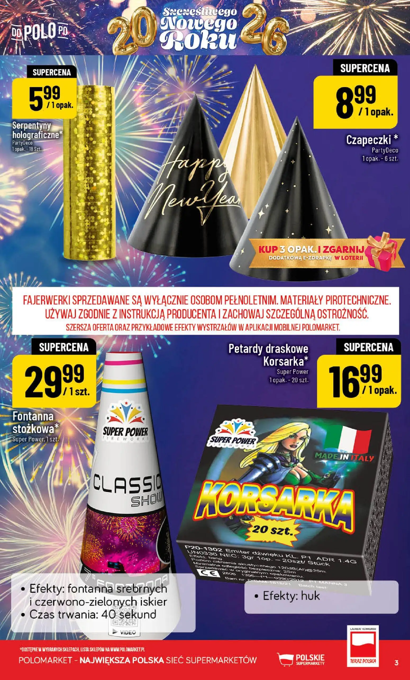 POLOmarket Gazetka od 27.12.2025 | Strona: 3 | Produkty: Fajerwerki, Petardy