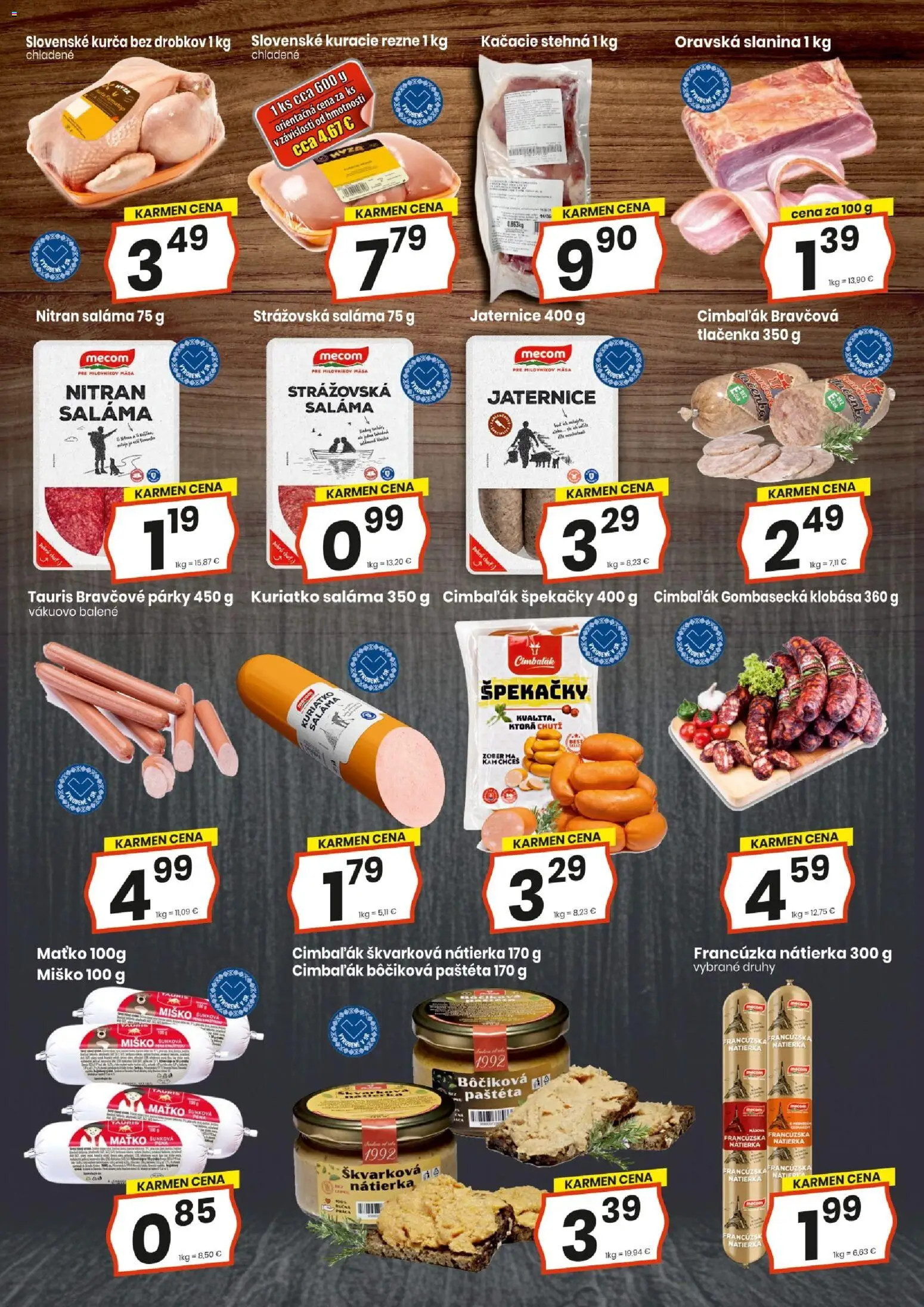 Nové KARMEN CBA akcie – leták je platný od 20.11.2025 | Strana: 7 | Produkty: Kačacie stehná, Kuracie rezne, Párky, Kurča