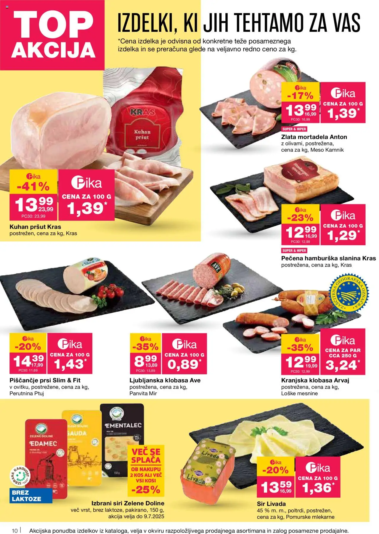 Mercator katalog │ velja od 26.06.2025 | Stran: 10 | Izdelki: Edamec, Mortadela, Kos, Slanina