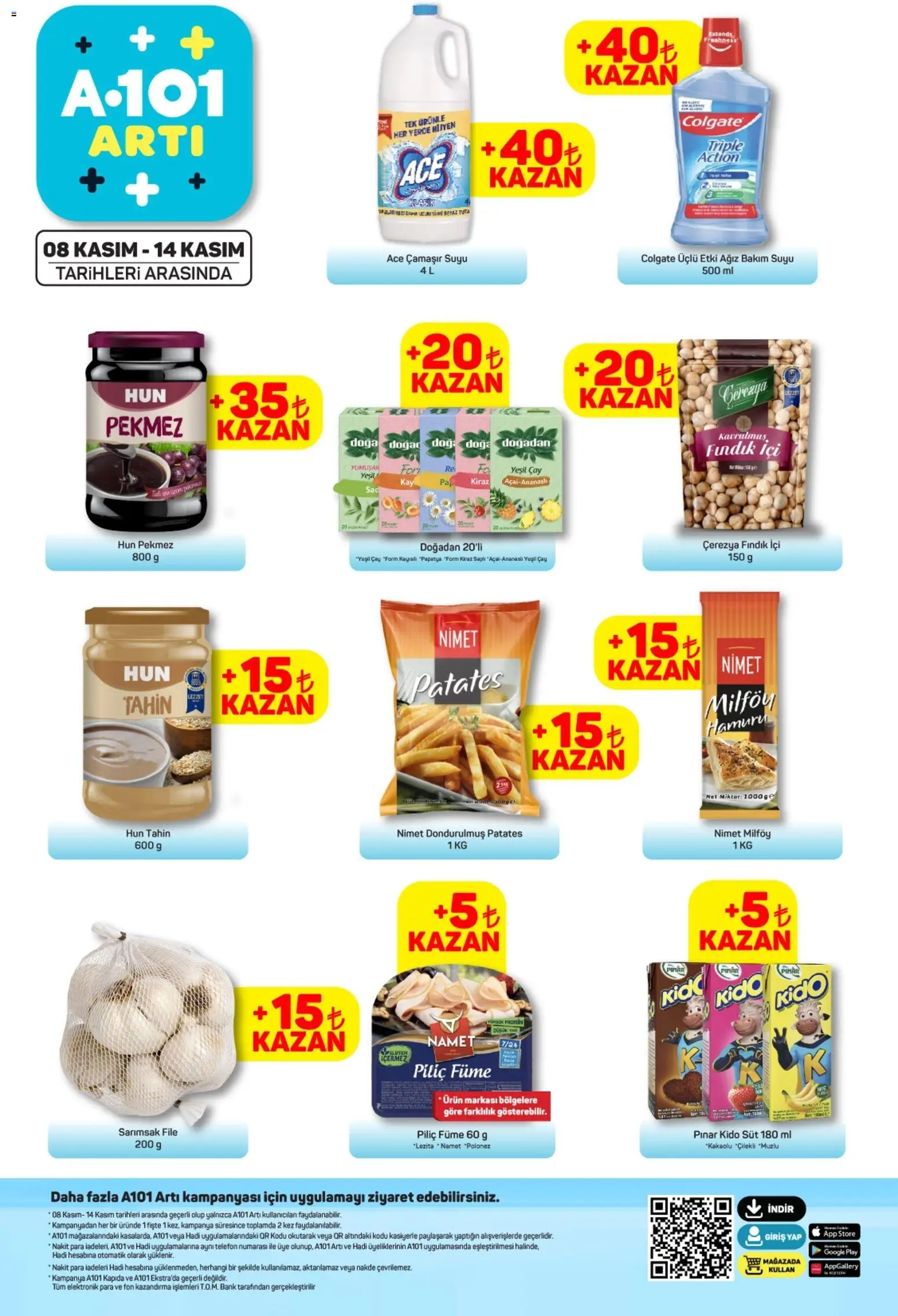 A101 Arti - 08.11.2025 tarihinden itibaren geçerlidir | Sayfa: 1 | Ürünler: Çay, Fındık, Piliç, Kiraz