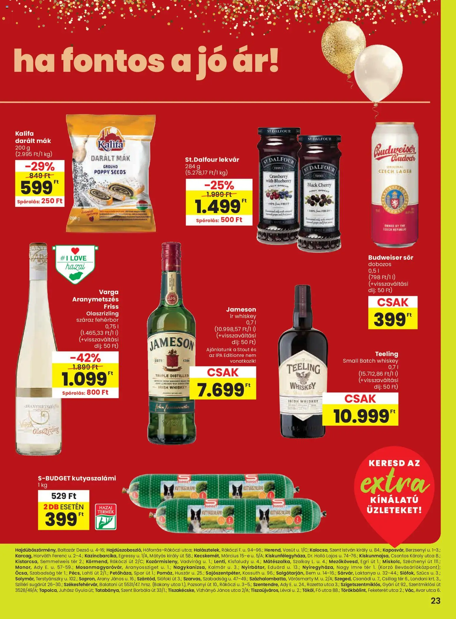 Spar akciós ujság - amely érvényes a következő dátumtól: 29.01.2026 | Oldal: 4 | Termékek: Budweiser, Irish whiskey, Dunje, Fehérbor