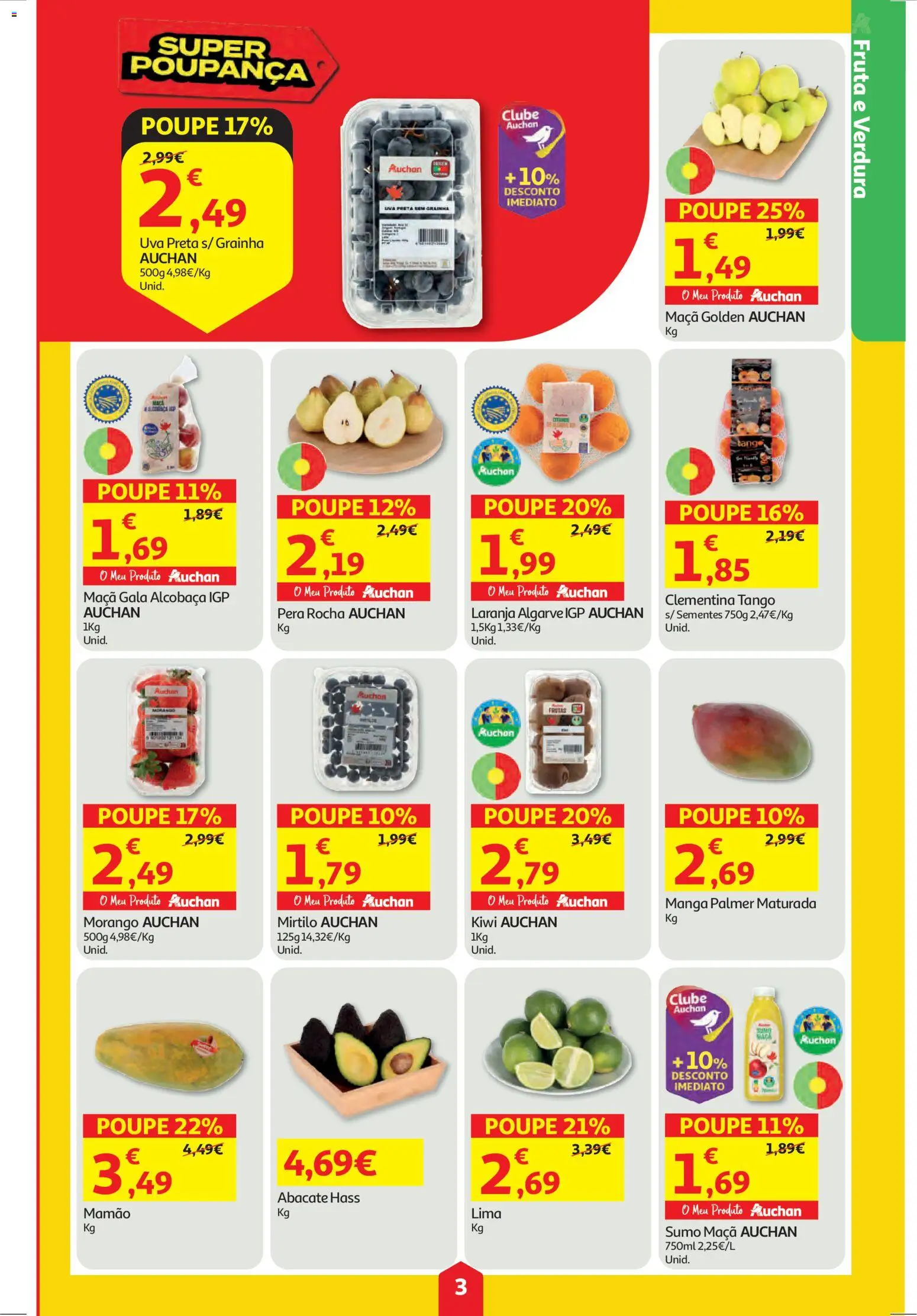 Auchan folheto │ válido de 26.03.2026 | Página: 3 | Produtos: Maça, Abacate, Sumo, Mamão