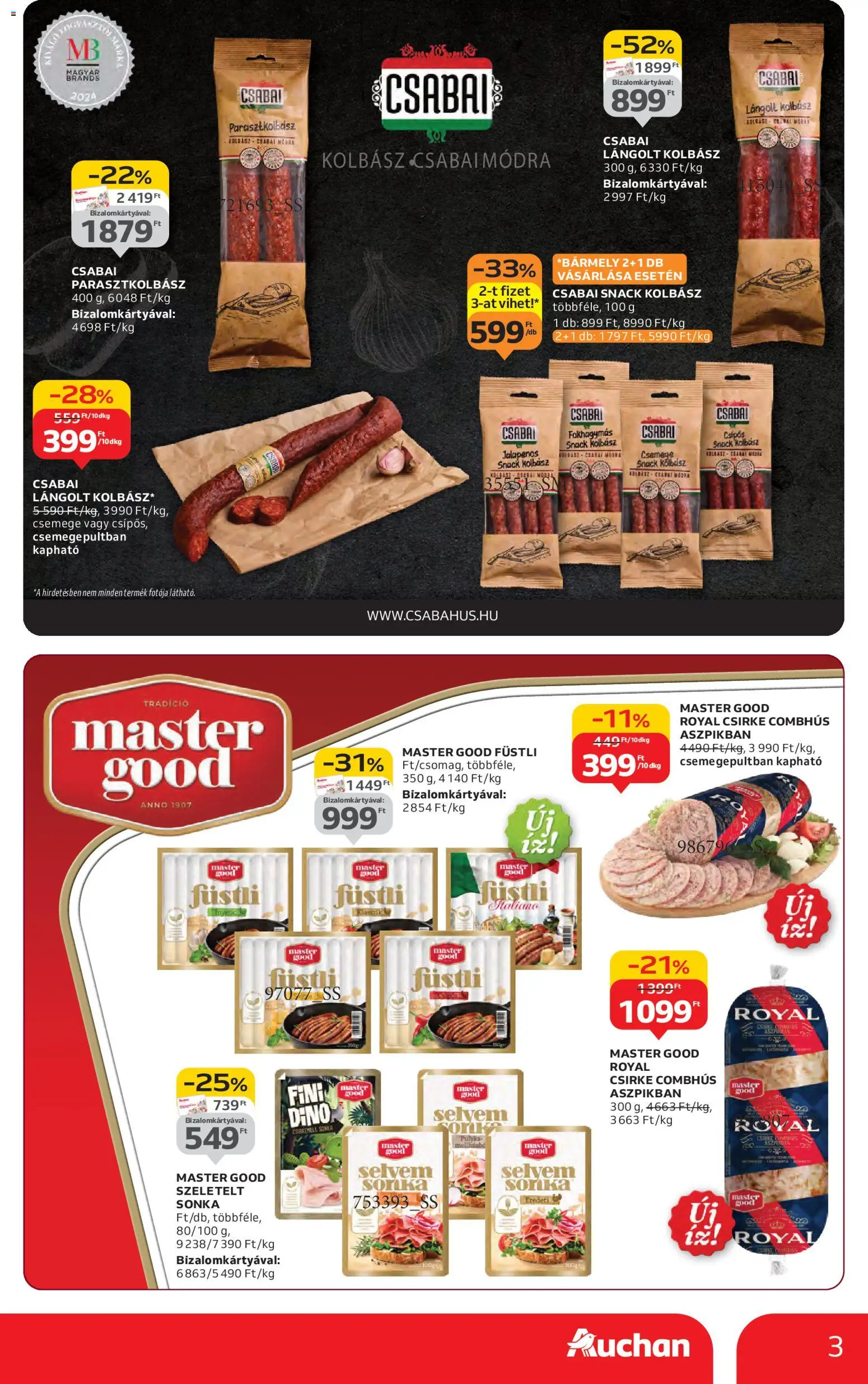 Auchan akciós ujság - amely érvényes a következő dátumtól: 06.11.2025 | Oldal: 3 | Termékek: Kolbász, Csirkemell sonka, Lángolt kolbász, Csirkemell