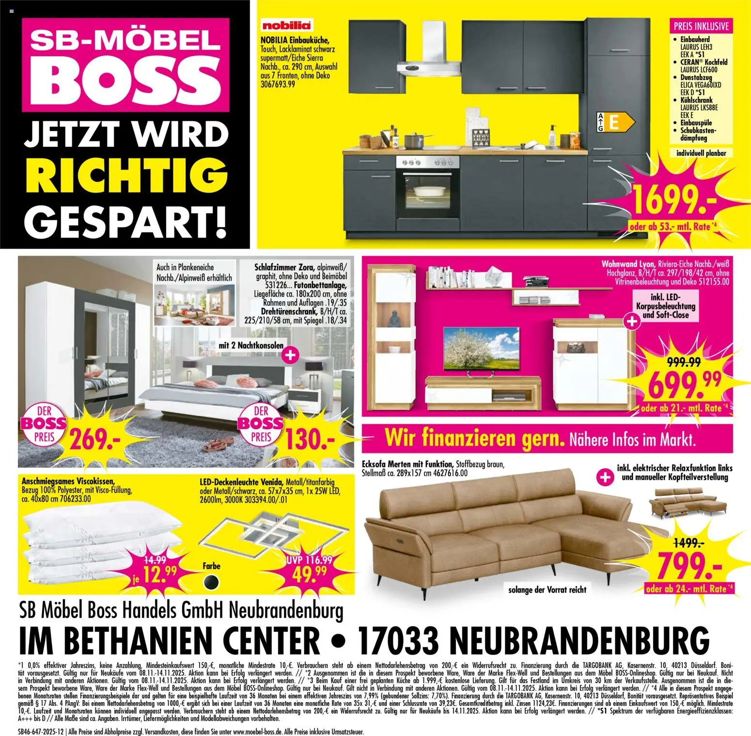 SB Möbel Boss Prospekt Neubrandenburg – gültig ab 08.11.2025 | Seite: 12 | Produkte: Wohnwand, Küche, Kühlschrank, Kochfeld