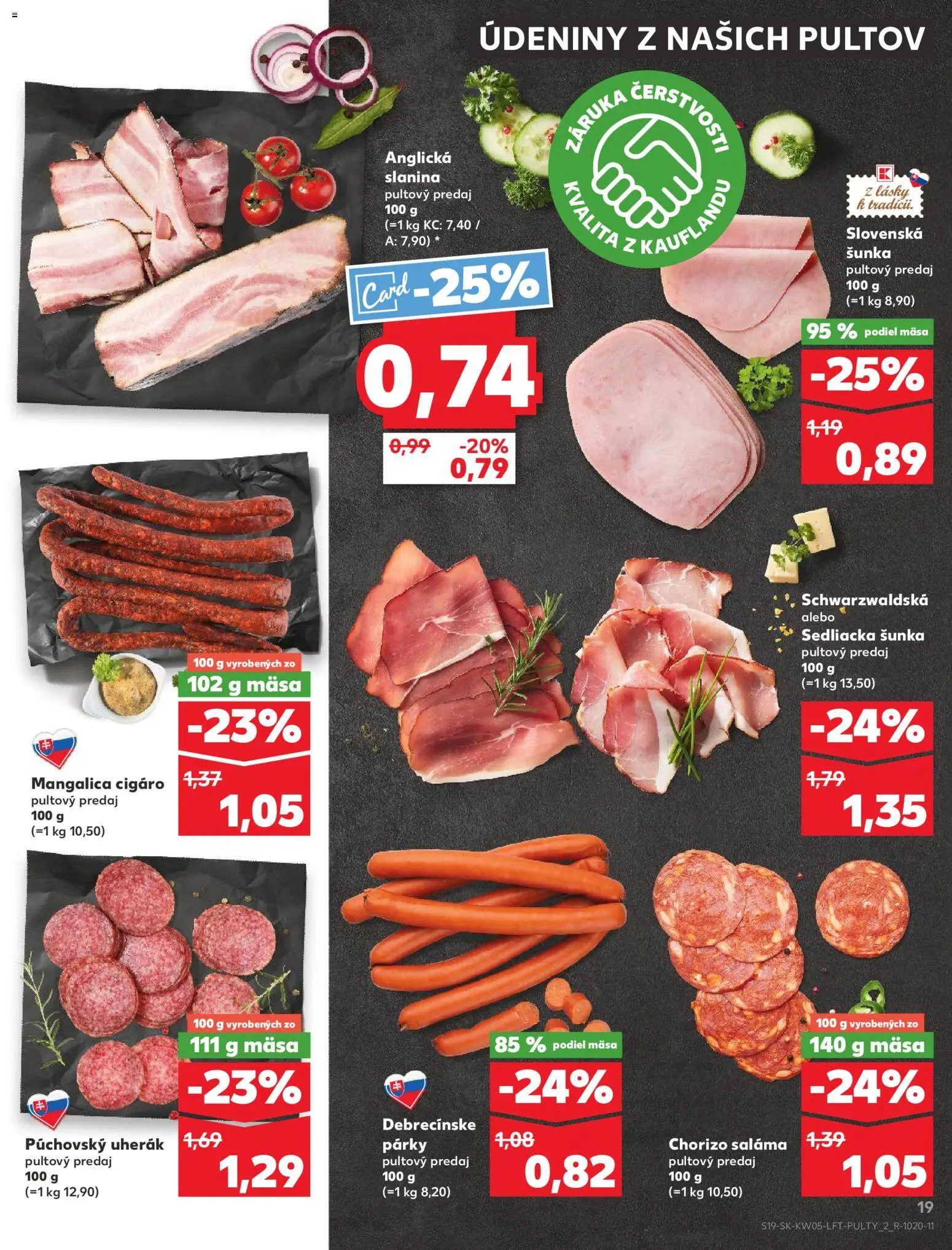 Nové Kaufland akcie – leták je platný od 29.01.2026 | Strana: 19 | Produkty: Saláma, Šunka, Slanina, Párky