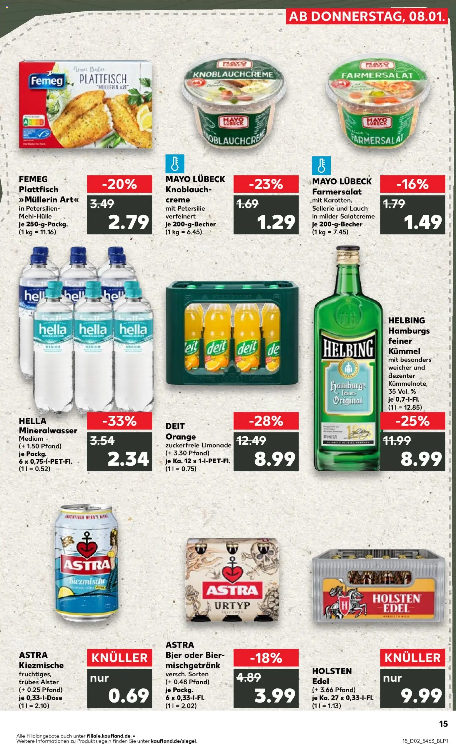Kaufland prospekt Hamburg	 – gültig ab 08.01.2026 | Seite: 15 | Produkte: Bier, Astra, Mineralwasser, Creme