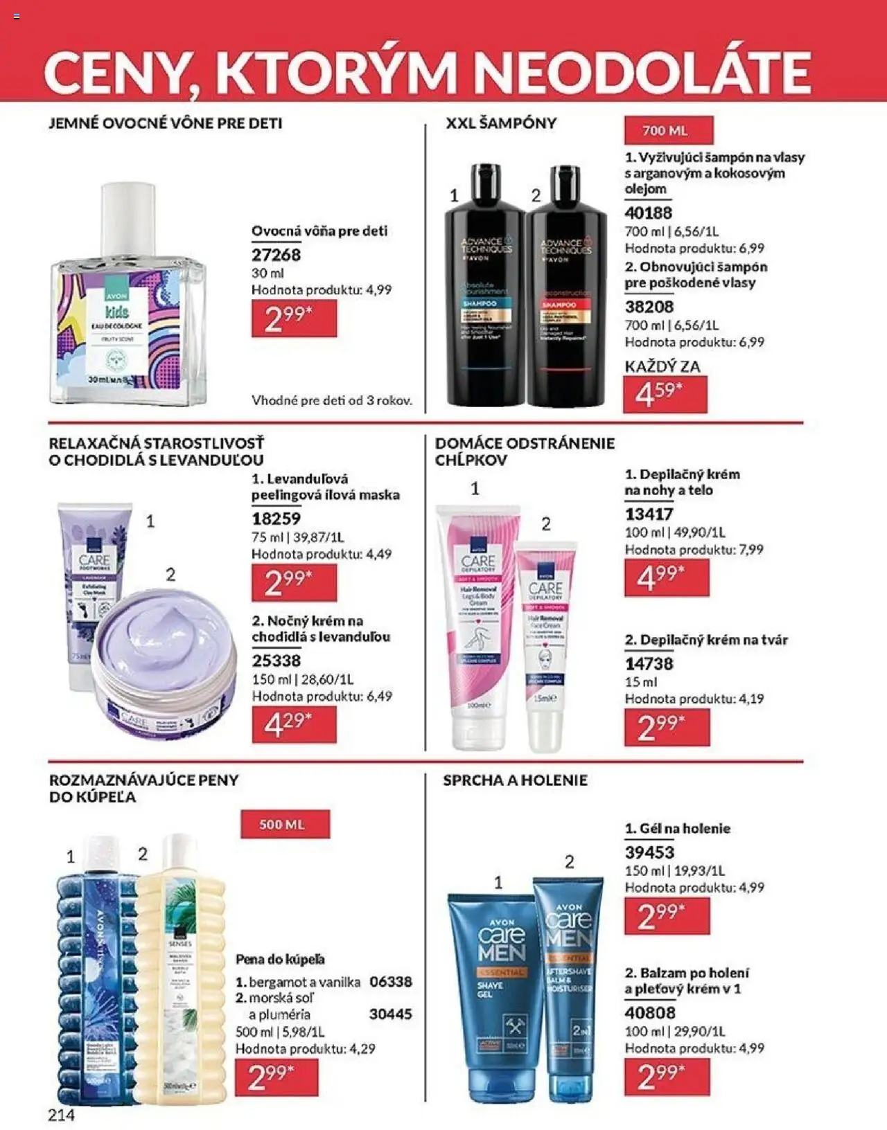 Nové Avon akcie – leták je platný od 01.10.2025 | Strana: 214 | Produkty: Sprcha, Pena do kúpeľa, Depilačný krém, Soľ