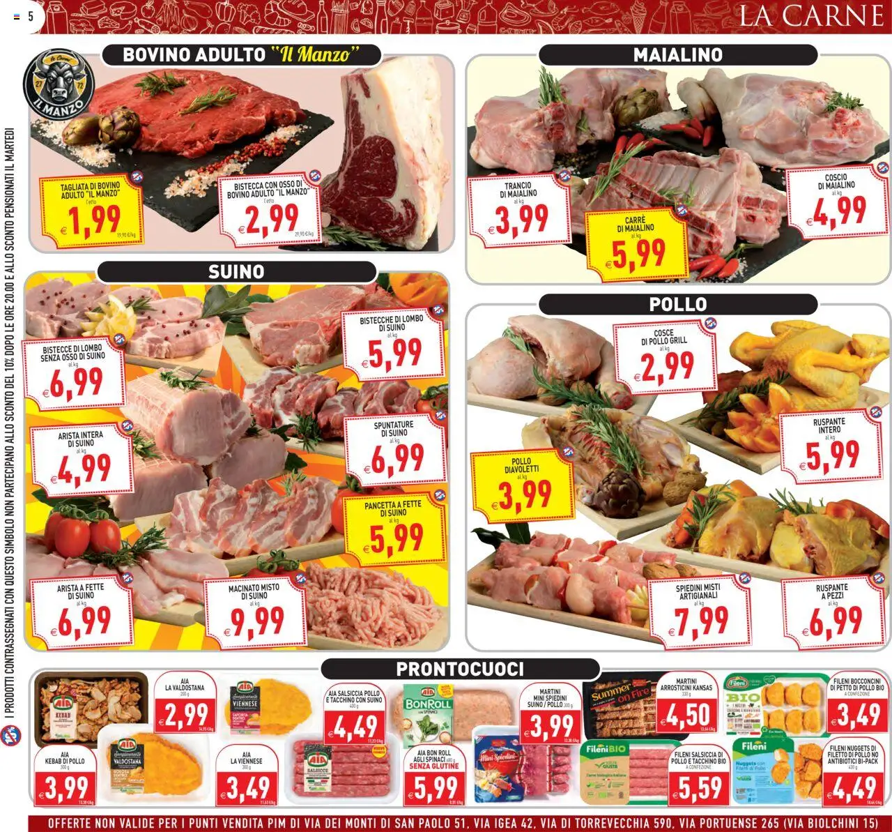 Volantino PIM Supermercati del 06.08.2025 | Pagina: 5 | Prodotti: Bovino, Manzo, Suino, Arrosticini