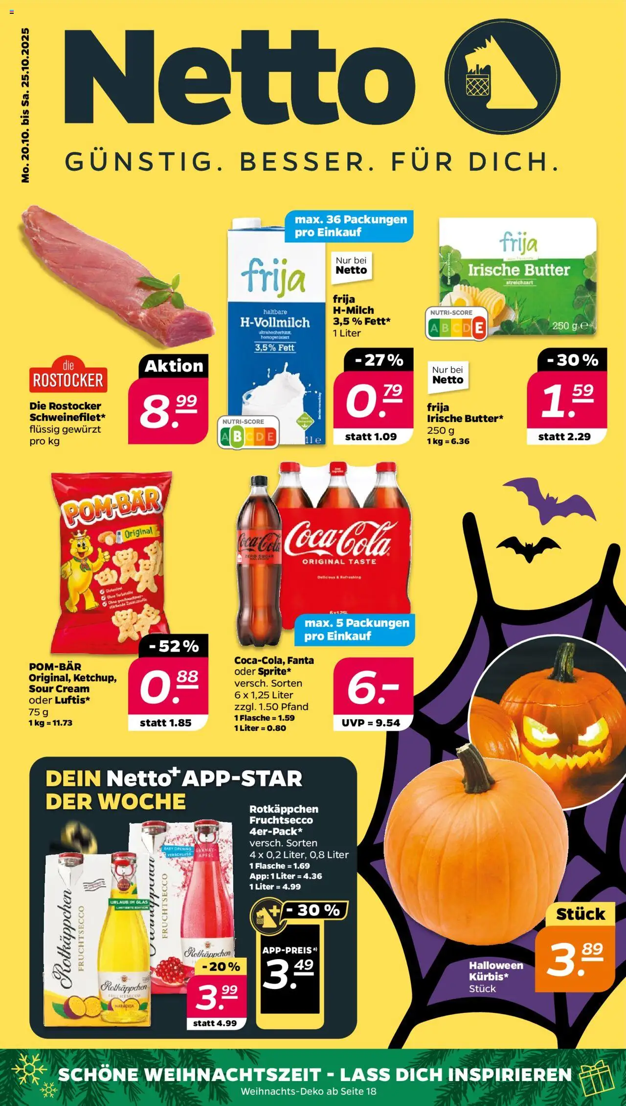 Netto Prospekt 	 – gültig ab 20.10.2025 | Seite: 1 | Produkte: Coca cola, Fanta, Sprite, Fruchtsecco