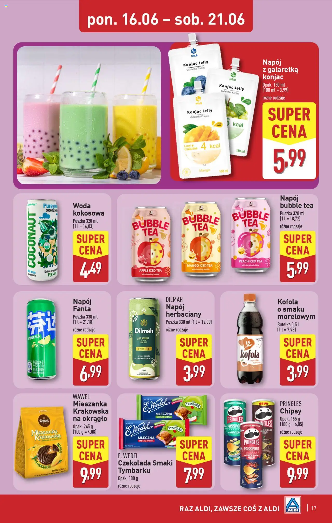 Aldi Gazetka od 16.06.2025 | Strona: 17 | Produkty: Galaretka, Mieszanka krakowska, Czekolada, Pringles