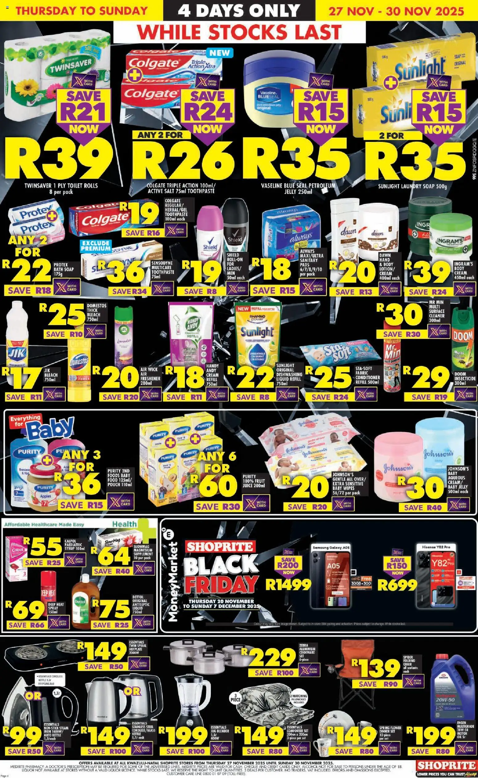 New Shoprite catalogue – valid from 27.11.2025 | Page: 4 | Products: Pads, Conditioner, Syrup, Soap