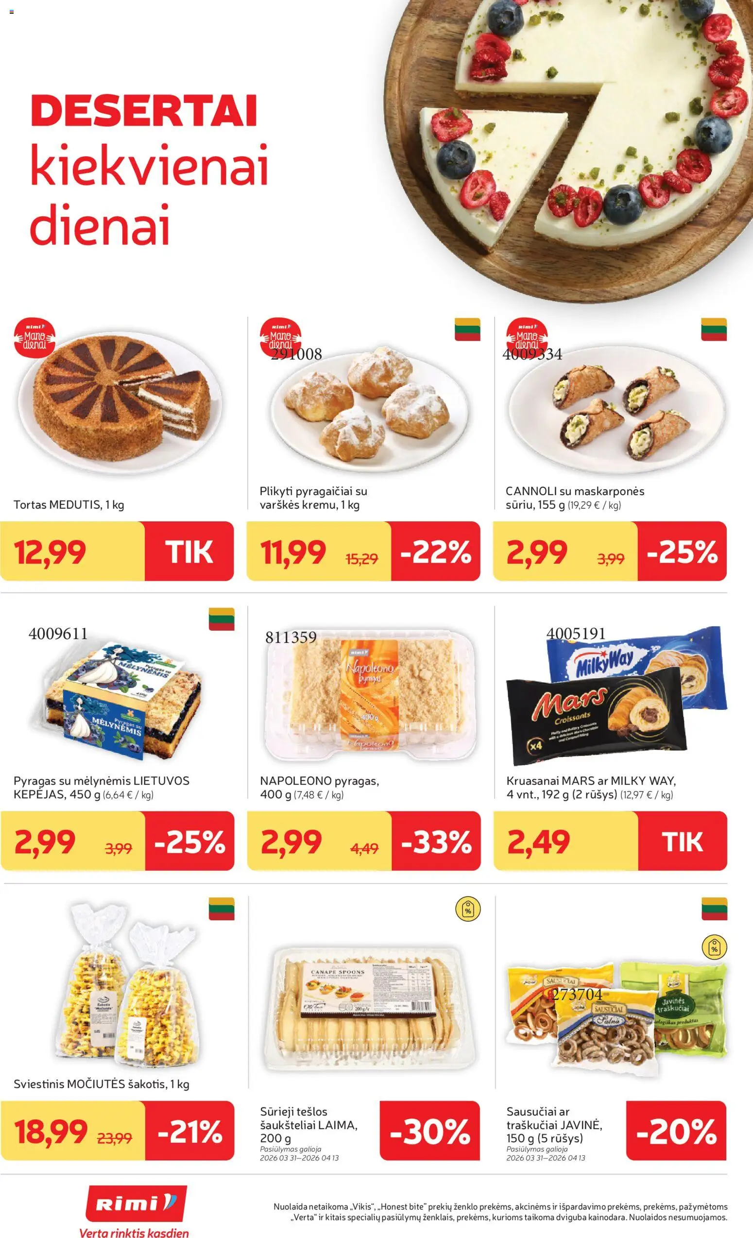 Rimi akcijos nuo 31.03.2026 | Puslapis: 14 | Prekių: Tortas, Pyragas, Traškučiai