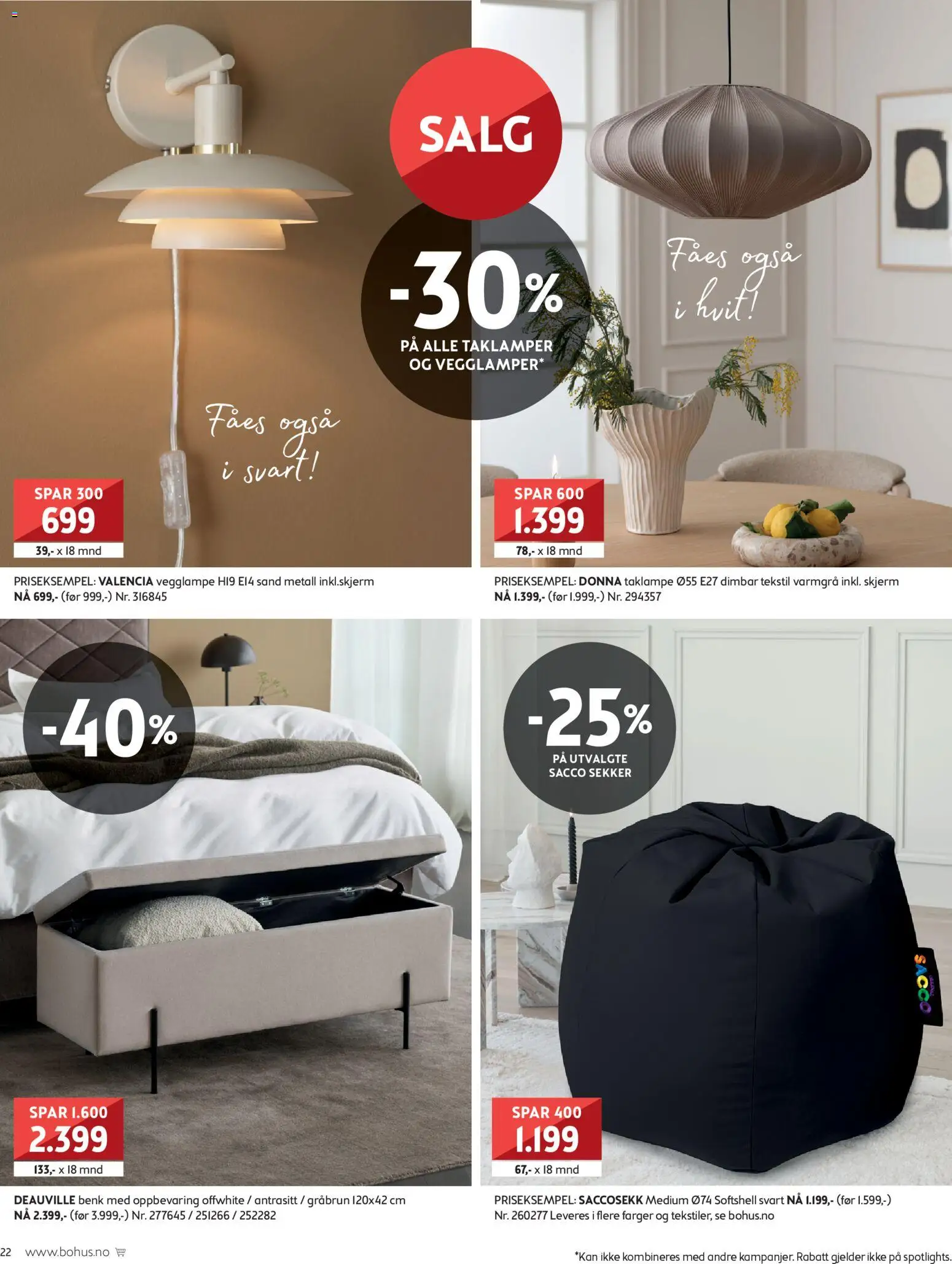 {H1} | Side: 22 | Produkter: Vegglampe, Taklampe, Benk, Saccosekk