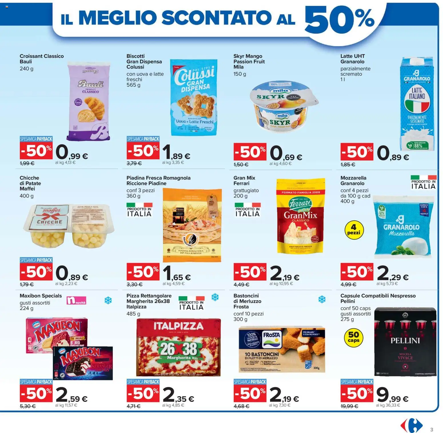 Volantino Carrefour del 07.04.2026 | Pagina: 3 | Prodotti: Uova, Pizza, Biscotti, Mozzarella