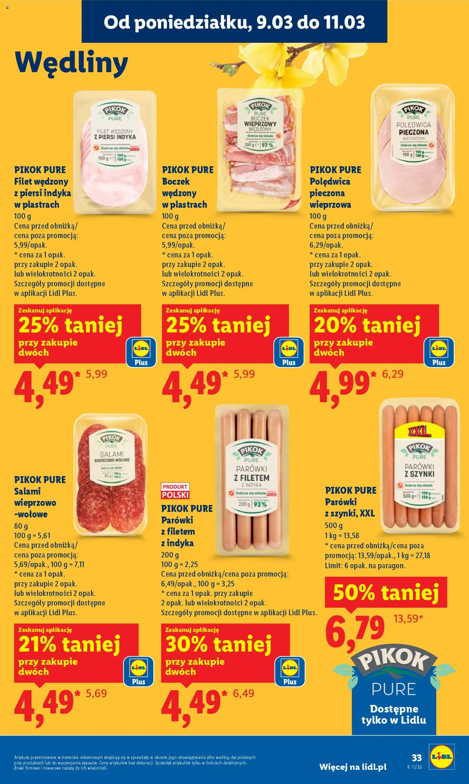 Lidl gazetka od 09.03.2026 | Strona: 33 | Produkty: Piersi, Parówki, Salami, Wędliny