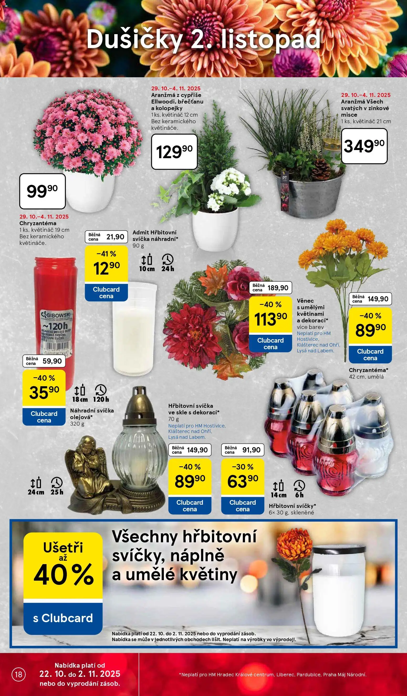 Tesco leták - Hypermarket od 29.10.2025 | Strana: 18 | Produkty: Umělé květiny, Svíčka, Květiny, Květináč