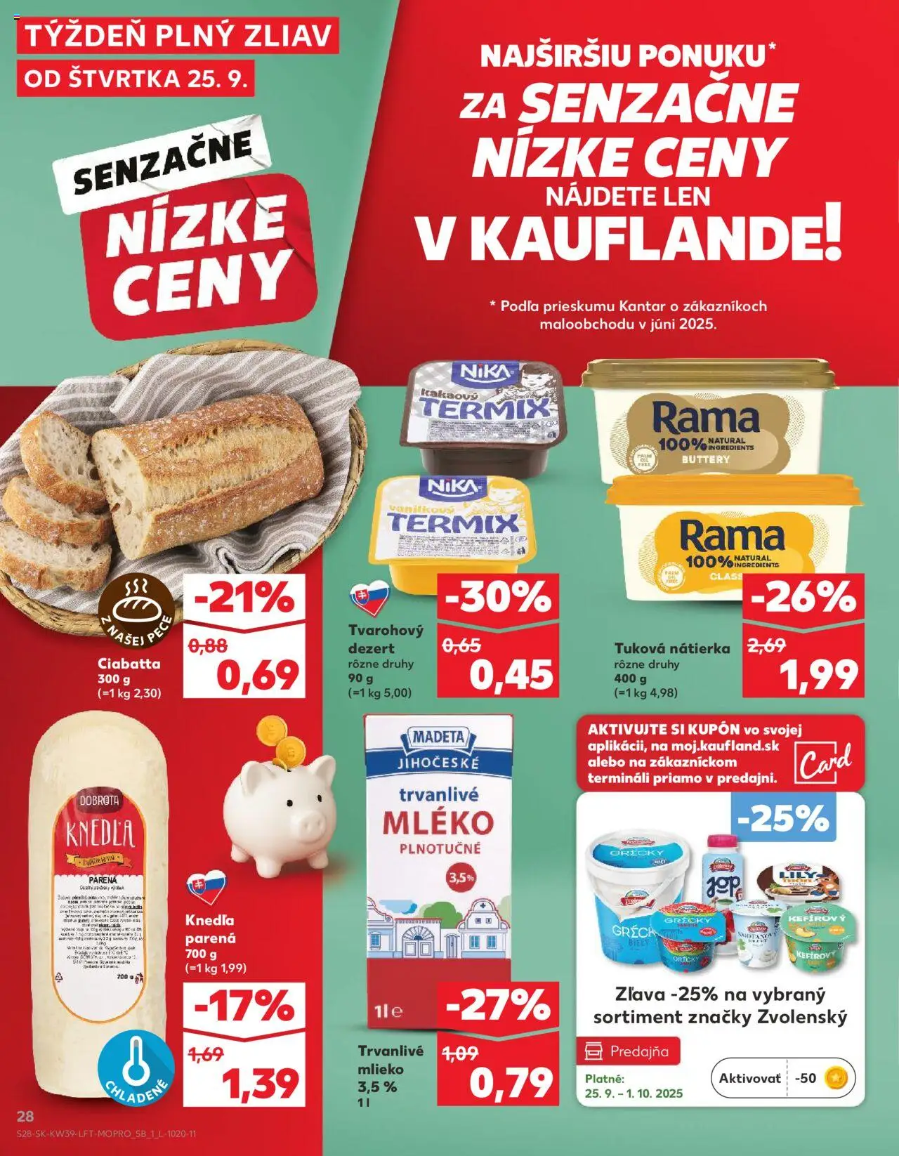 Nové Kaufland akcie – leták je platný od 25.09.2025 | Strana: 28 | Produkty: Mlieko, Rama, Trvanlivé mlieko