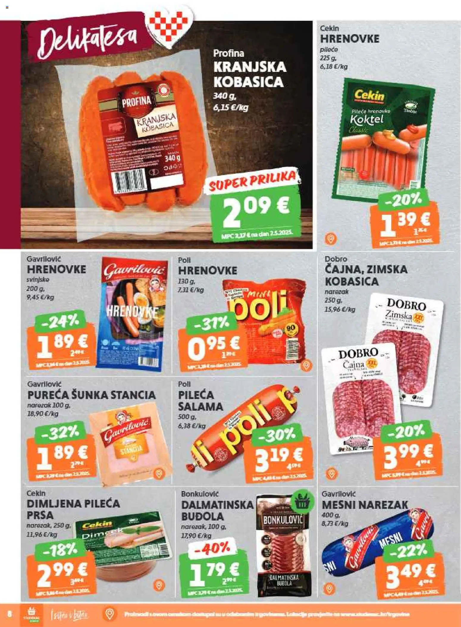 Studenac katalog | vrijedi od 04.02.2026 | Stranica: 8 | Proizvodi: Salama, Hrenovke, Buđola, Kobasica