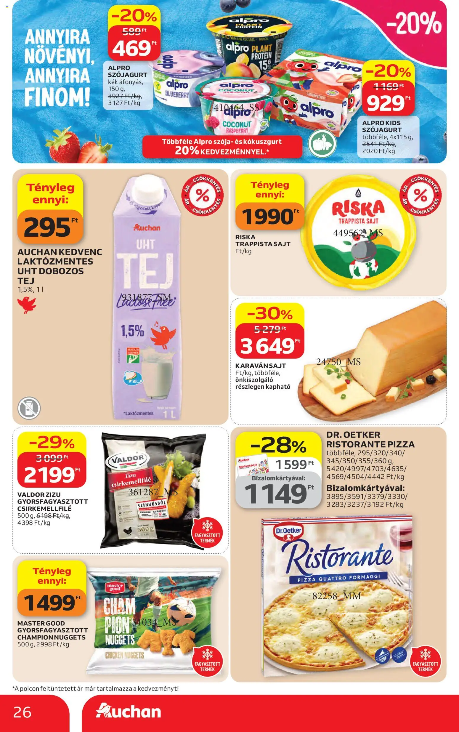 Auchan akciós ujság - amely érvényes a következő dátumtól: 16.04.2026 | Oldal: 26 | Termékek: Nuggets, Protein, Sajt, Pizza