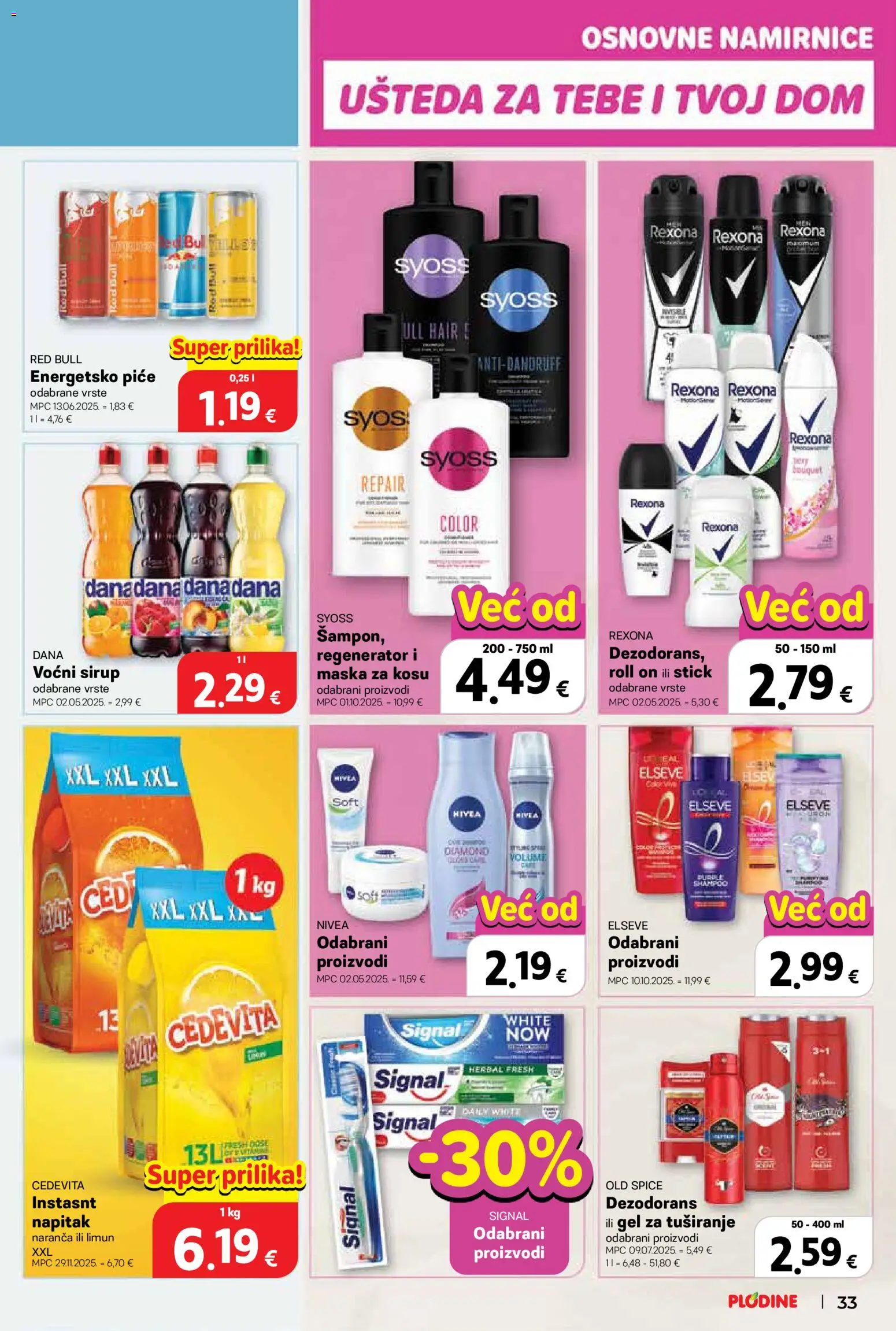 Plodine katalog | vrijedi od 28.01.2026 | Stranica: 33 | Proizvodi: Maska za kosu, Nivea, Old Spice, Cedevita