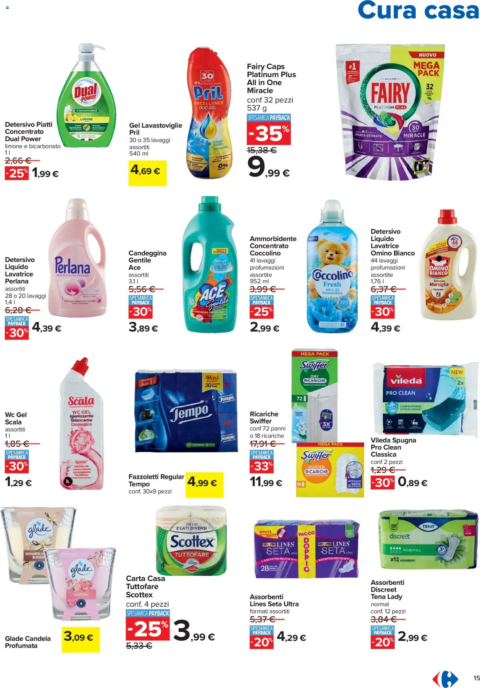 Volantino Carrefour del 27.12.2025 | Pagina: 15 | Prodotti: Spugna, Candeggina, Bicarbonato, Candela