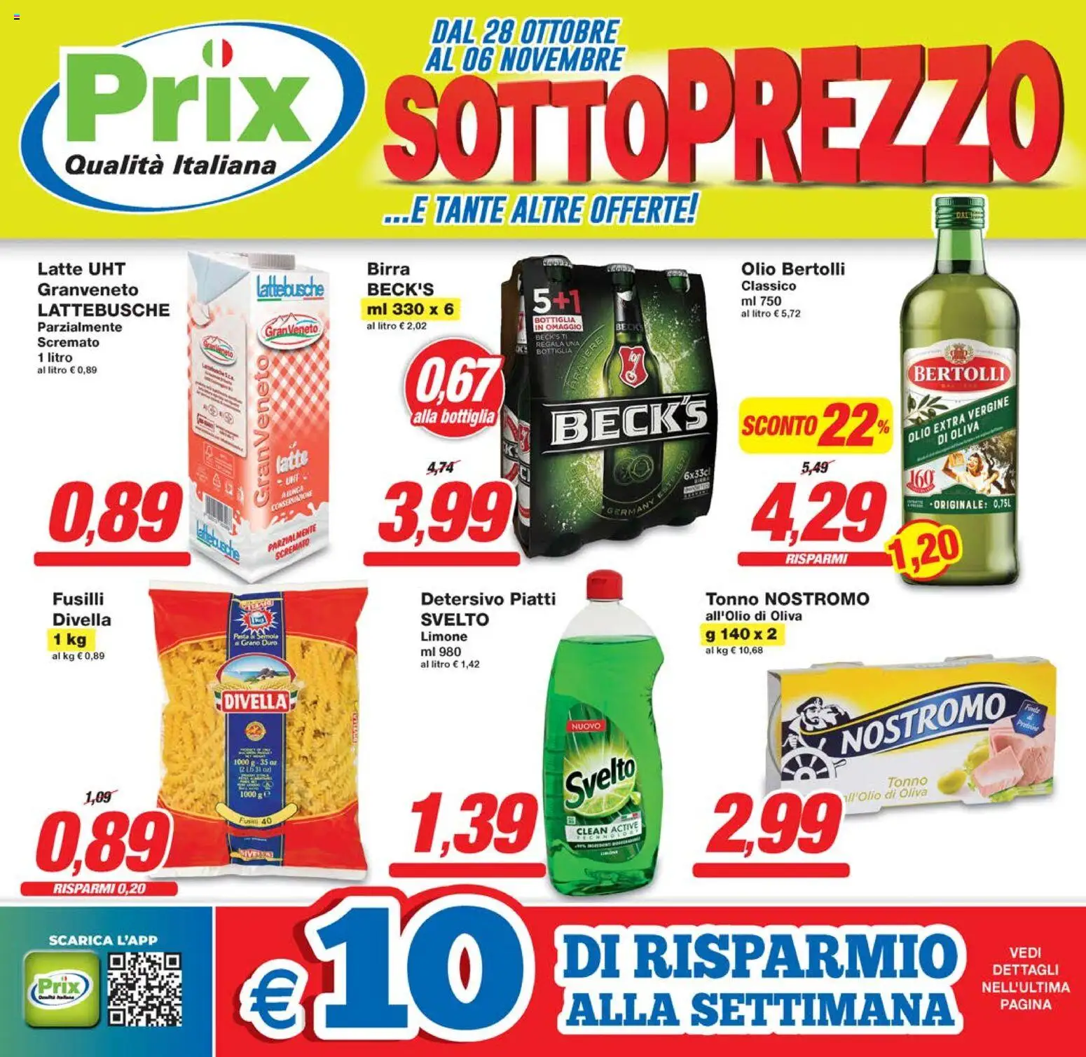 Volantino Prix del 28.10.2025 | Pagina: 1 | Prodotti: Latte, Olio, Pasta, Olio extra vergine
