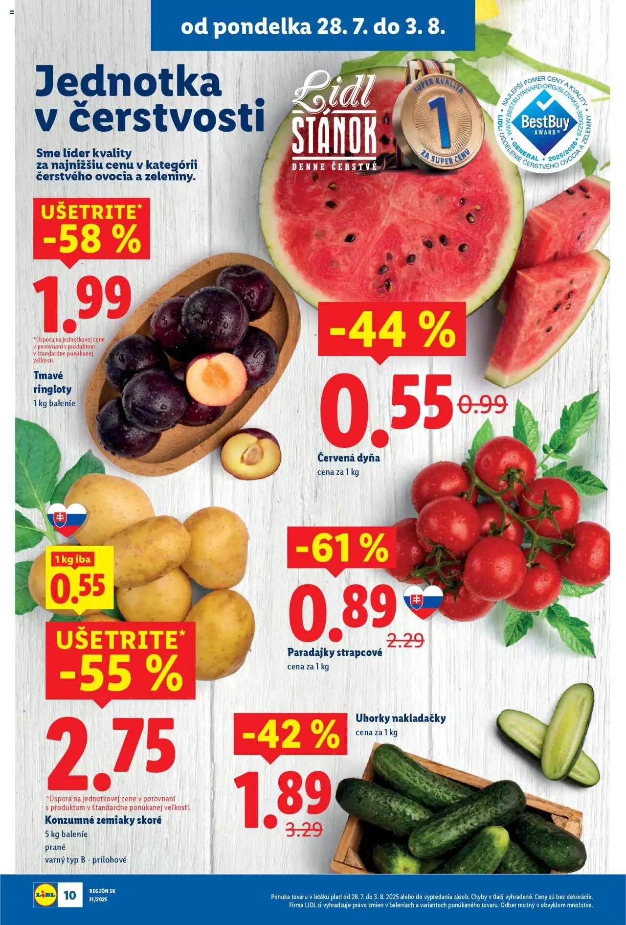 Lidl leták │ platný od 28.07.2025 | Strana: 10 | Produkty: Paradajky, Zemiaky, Uhorky