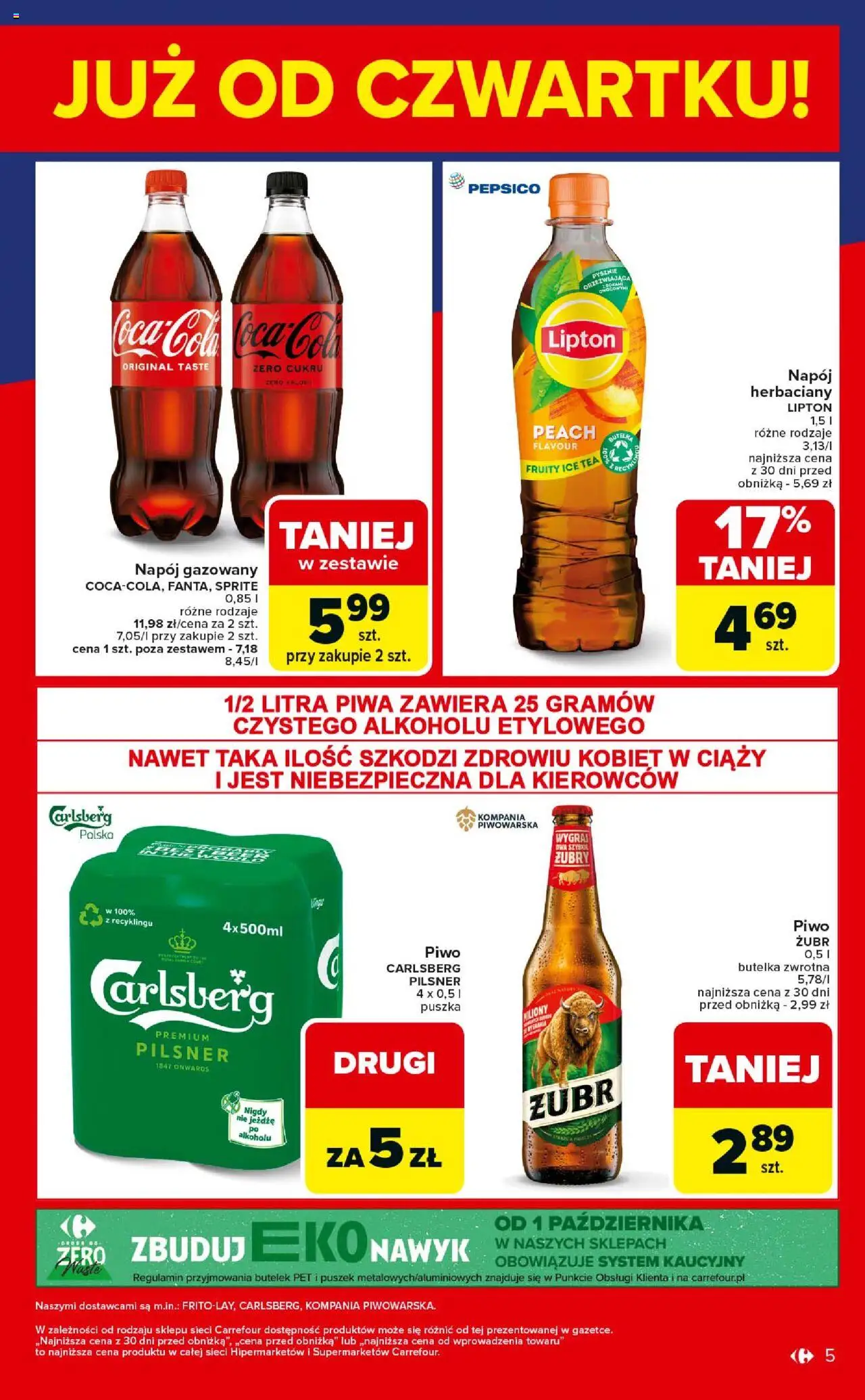 Carrefour Gazetka - Weekend okazji już od czwartku od 23.10.2025 | Strona: 5 | Produkty: Piwo żubr, Ice Tea, Sprite, Piwo