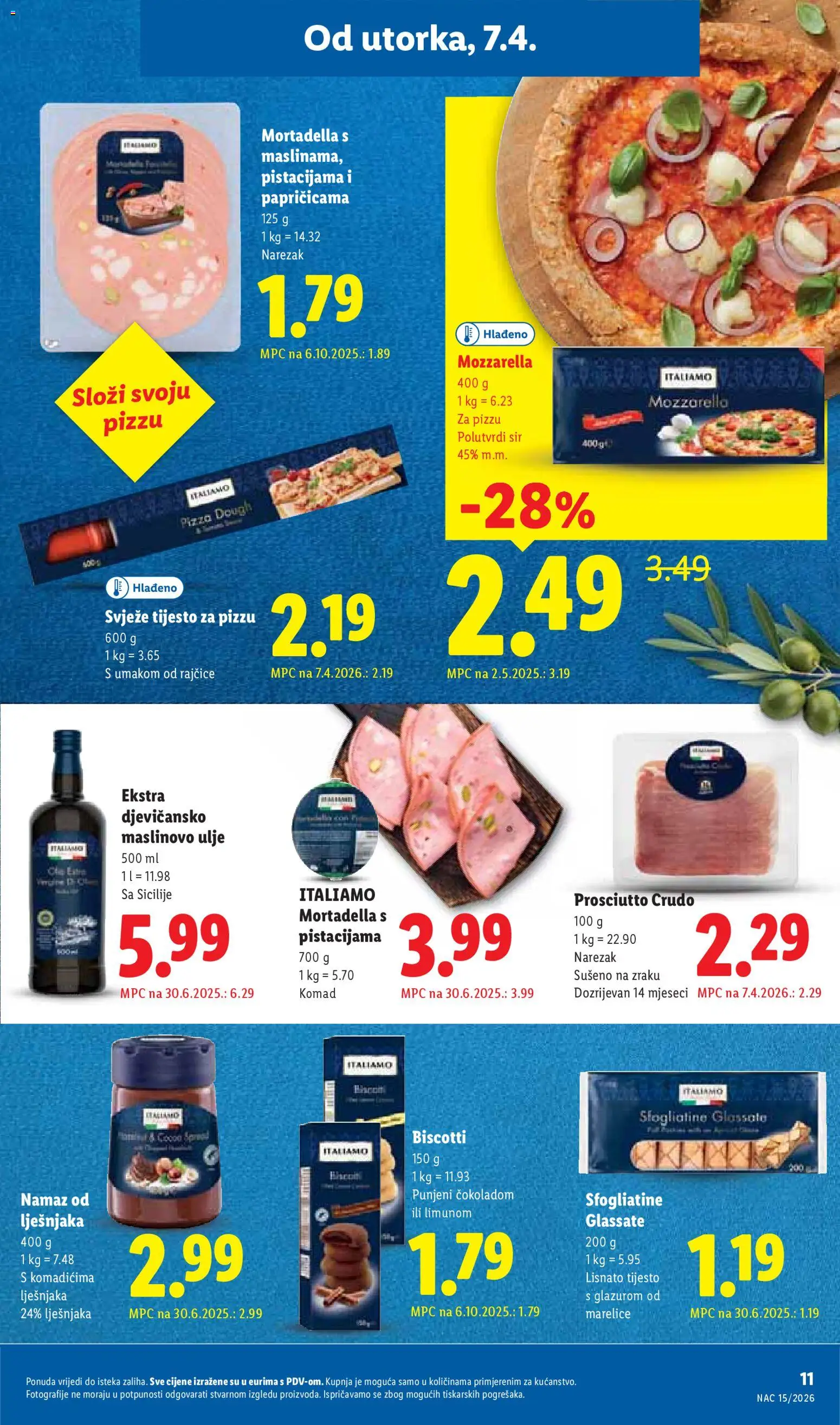 Lidl katalog | vrijedi od 07.04.2026 | Stranica: 11 | Proizvodi: Sir, Ulje, Tijesto za pizzu, Namaz