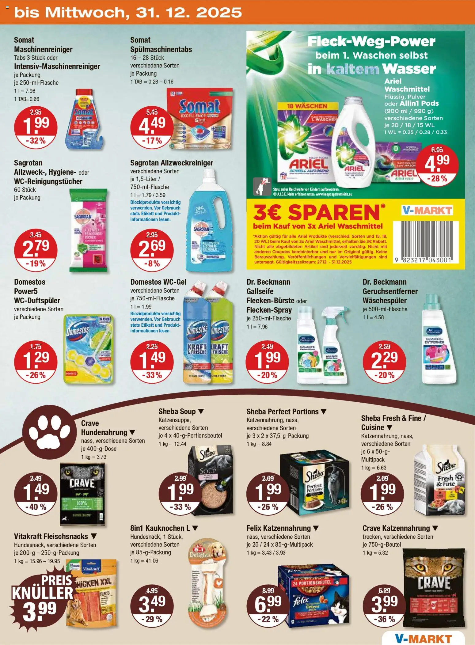 V-Markt - Hallertau / Oberpfalz – gültig ab 27.12.2025 | Seite: 11 | Produkte: Sheba, Wasser, Waschmittel, Spülmaschinentabs