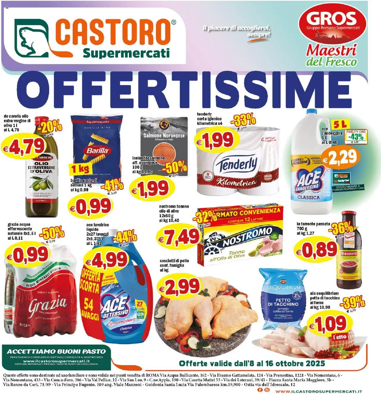Volantino Il Castoro del 08.10.2025 | Pagina: 1 | Prodotti: Carta igienica, Pomodoro, Lavatrice, Fusilli
