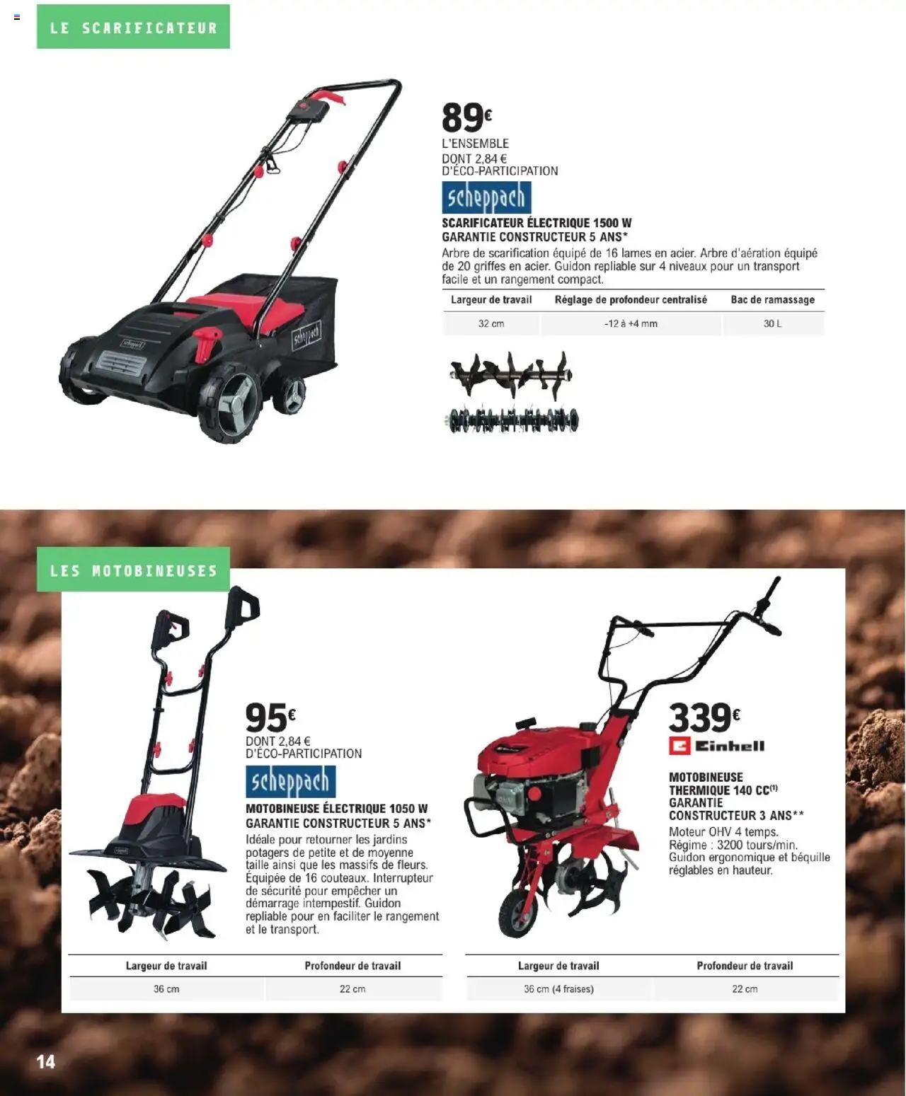  | Page: 14 | Produits: Interrupteur, Motobineuse électrique, Scarificateur électrique, Fraises