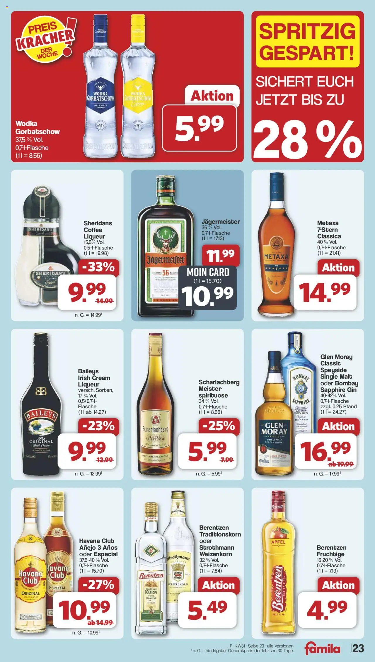 Famila Nordwest Prospekt 	 - gültig ab dem 28.07.2025 | Seite: 28 | Produkte: Whisky, Äpfel, Baileys, Gin
