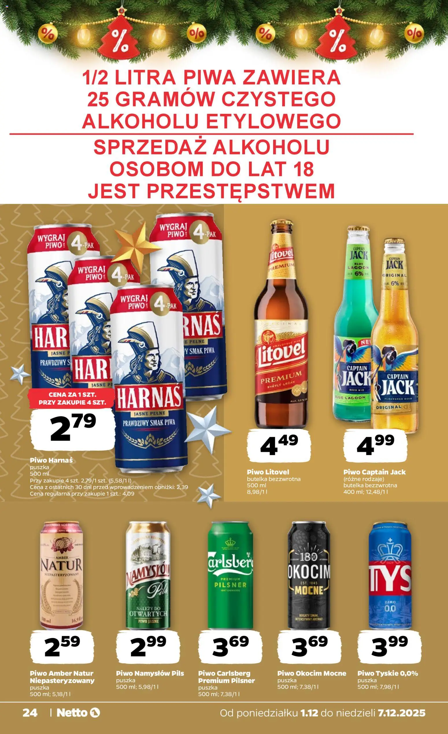 Netto gazetka - Spożywcza od 01.12.2025 | Strona: 24 | Produkty: Harnaś, Piwo Carlsberg, Piwo, Piwo Namysłów