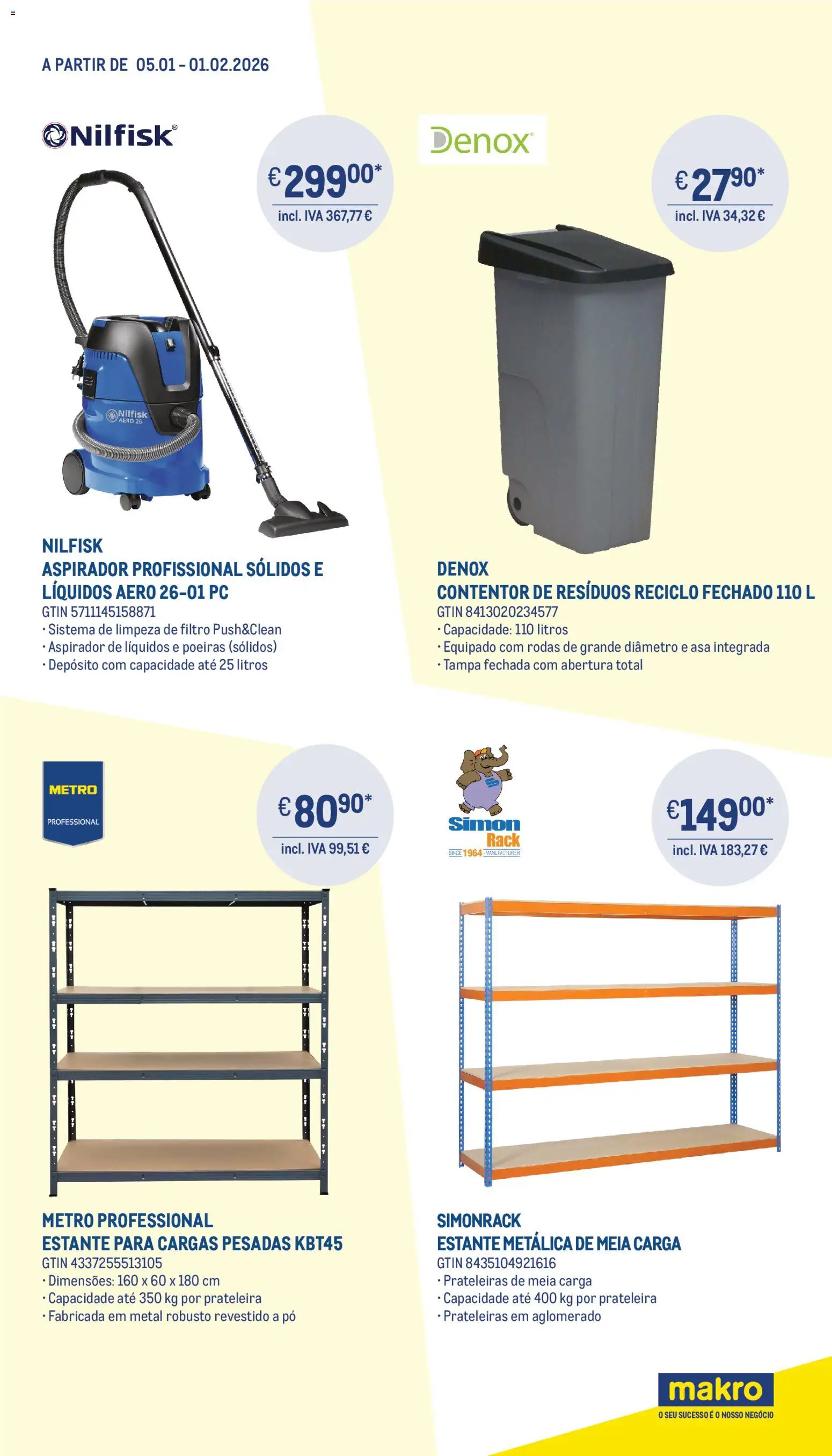 Makro Tudo para escritórios e espaços profissionais │ válido de 05.01.2026 | Página: 3 | Produtos: PC, Aspirador, Pó, Prateleira