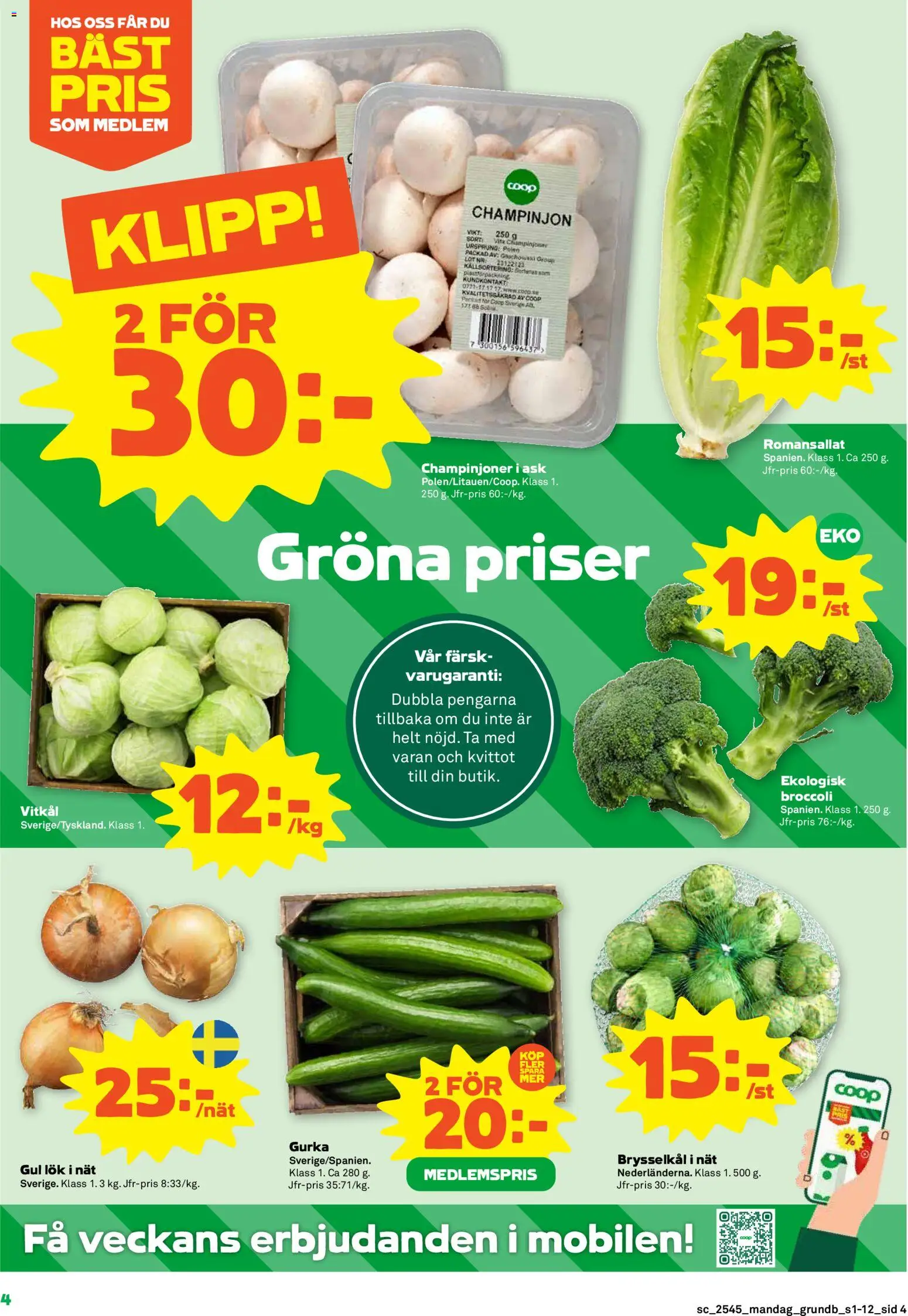 Coop Forum reklamblad aktuell från 03.11.2025 | Sida: 4 | Produkter: Vitkål, Champinjoner, Gul lök, Broccoli