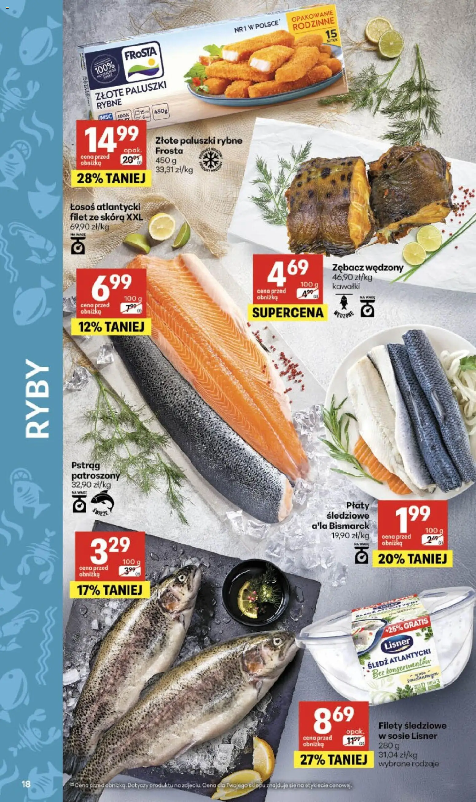 Delikatesy Centrum gazetka - Sklepy Własne od 30.04.2026 | Strona: 18 | Produkty: Śledź, Pstrąg, Paluszki, Ryby