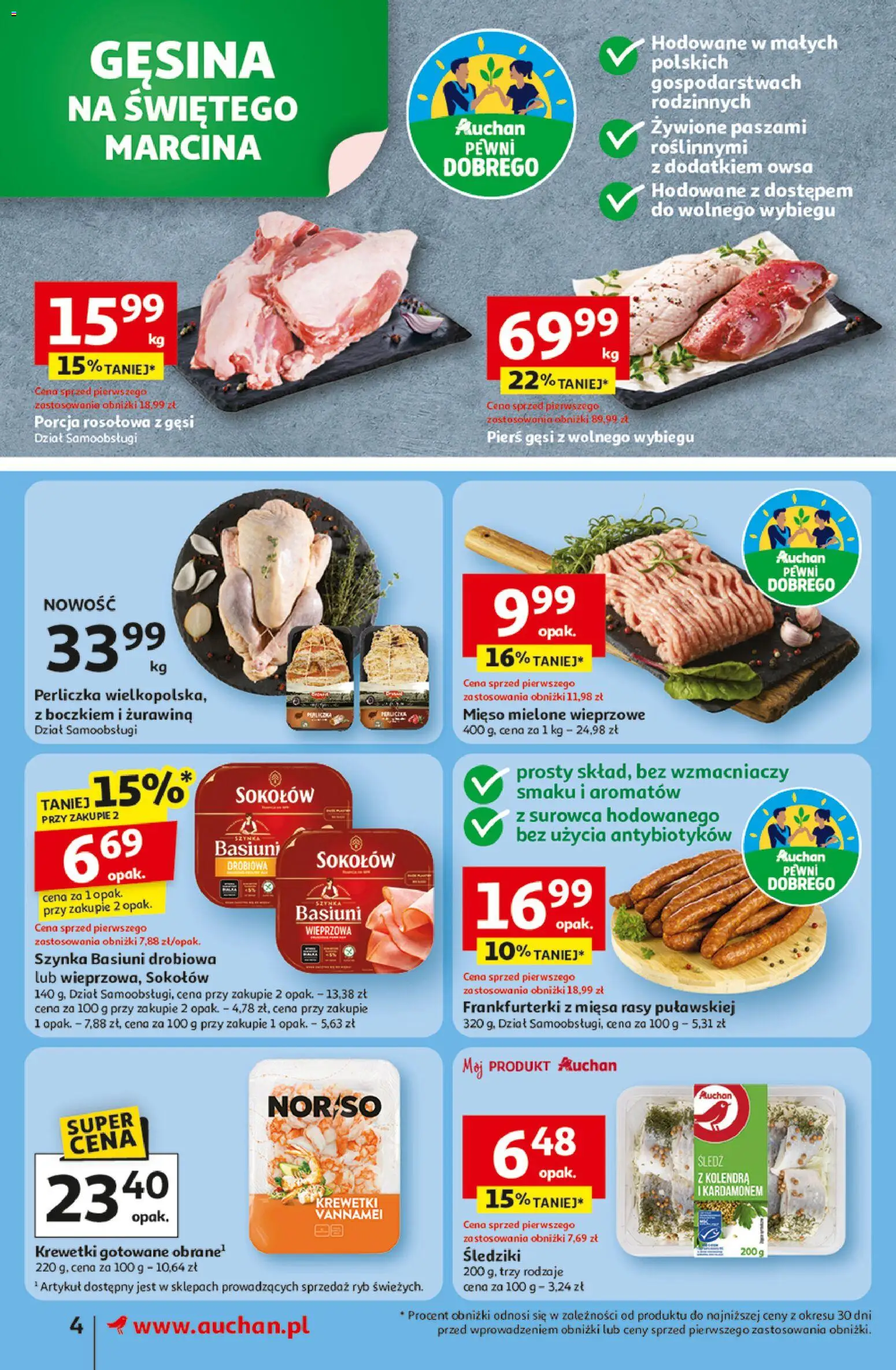 Auchan Gazetka od 06.11.2025 | Strona: 4 | Produkty: Śledź, Mięso, Krewetki, Krewetki gotowane