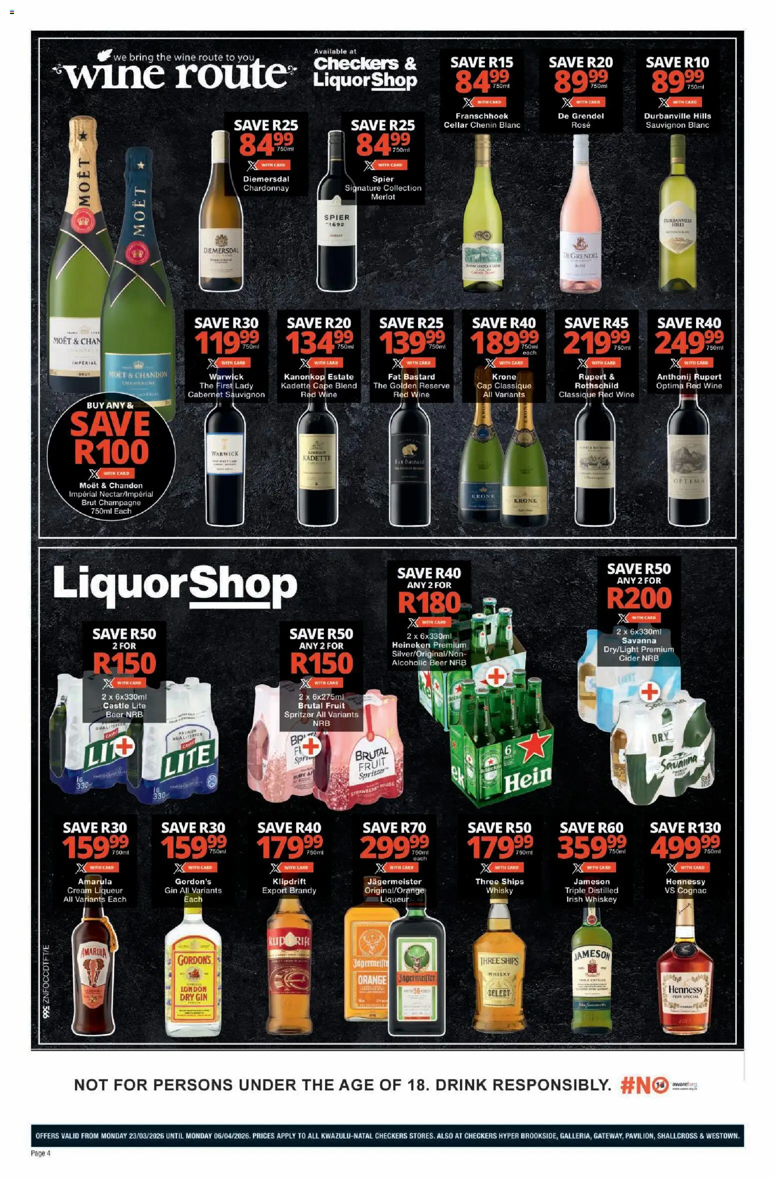 New Checkers catalogue – valid from 23.03.2026 | Page: 4 | Products: Cap, Wine, Gin, Fruit