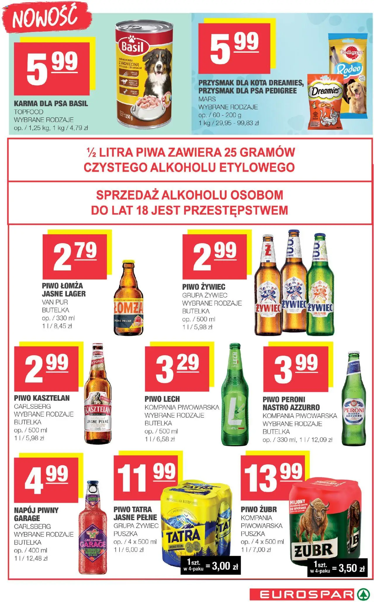 Spar Gazetka - Eurospar od 27.08.2025 | Strona: 15 | Produkty: Piwo żubr, Pedigree, Karma dla psa, Piwo
