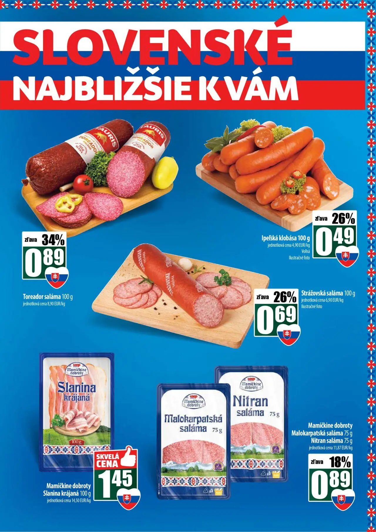 Nové COOP Jednota akcie – leták je platný od 02.10.2025 | Strana: 5 | Produkty: Saláma, Slanina, Klobása