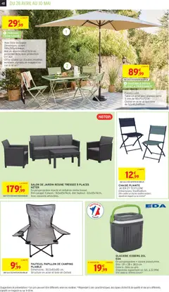Intermarché - Prévisualisation de FAUTEUIL PAPILLON DE CAMPING PLIABLE, Dimensions : 50,5x83x85 cm. Structure en acier et toile en Oxford valide à partir de 28.04.2026 | Page: 40 | Produits: Chaise pliante, Glacière, Canapé, Chaise
