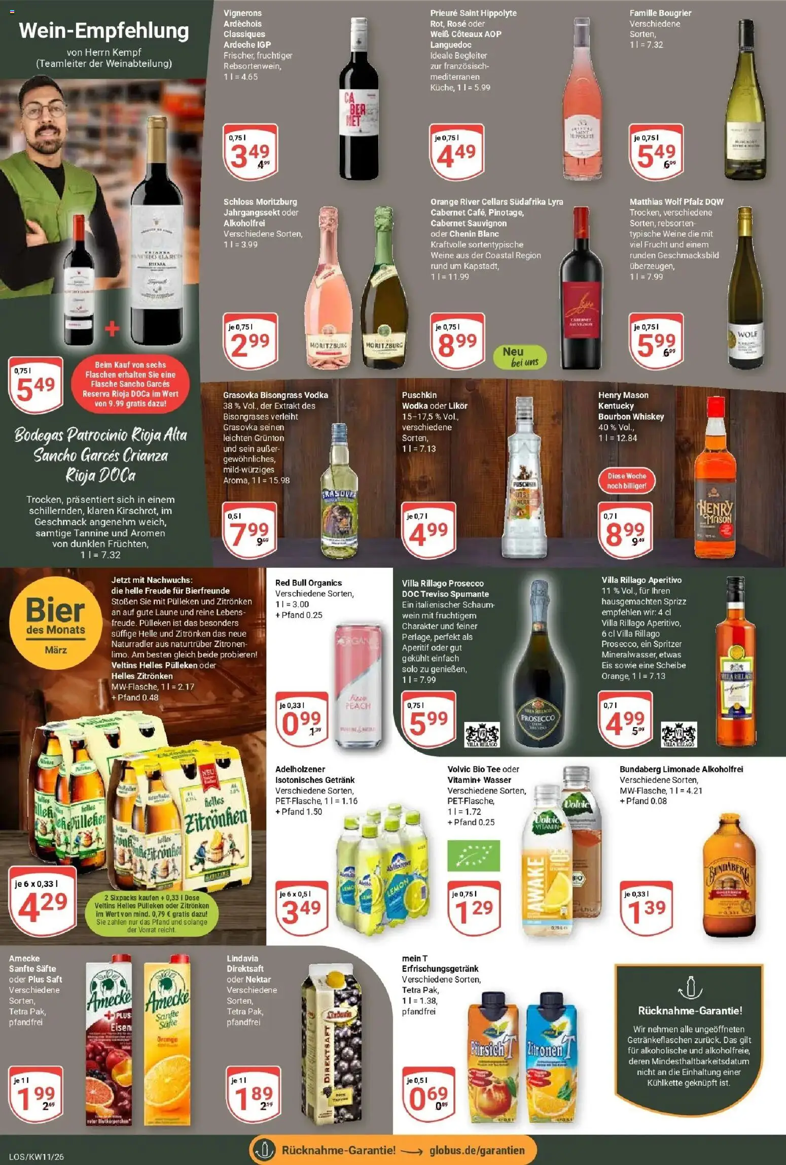Globus prospekt Losheim Am See	 – gültig ab 09.03.2026 | Seite: 15 | Produkte: Red bull, Likör, Bourbon, Eis