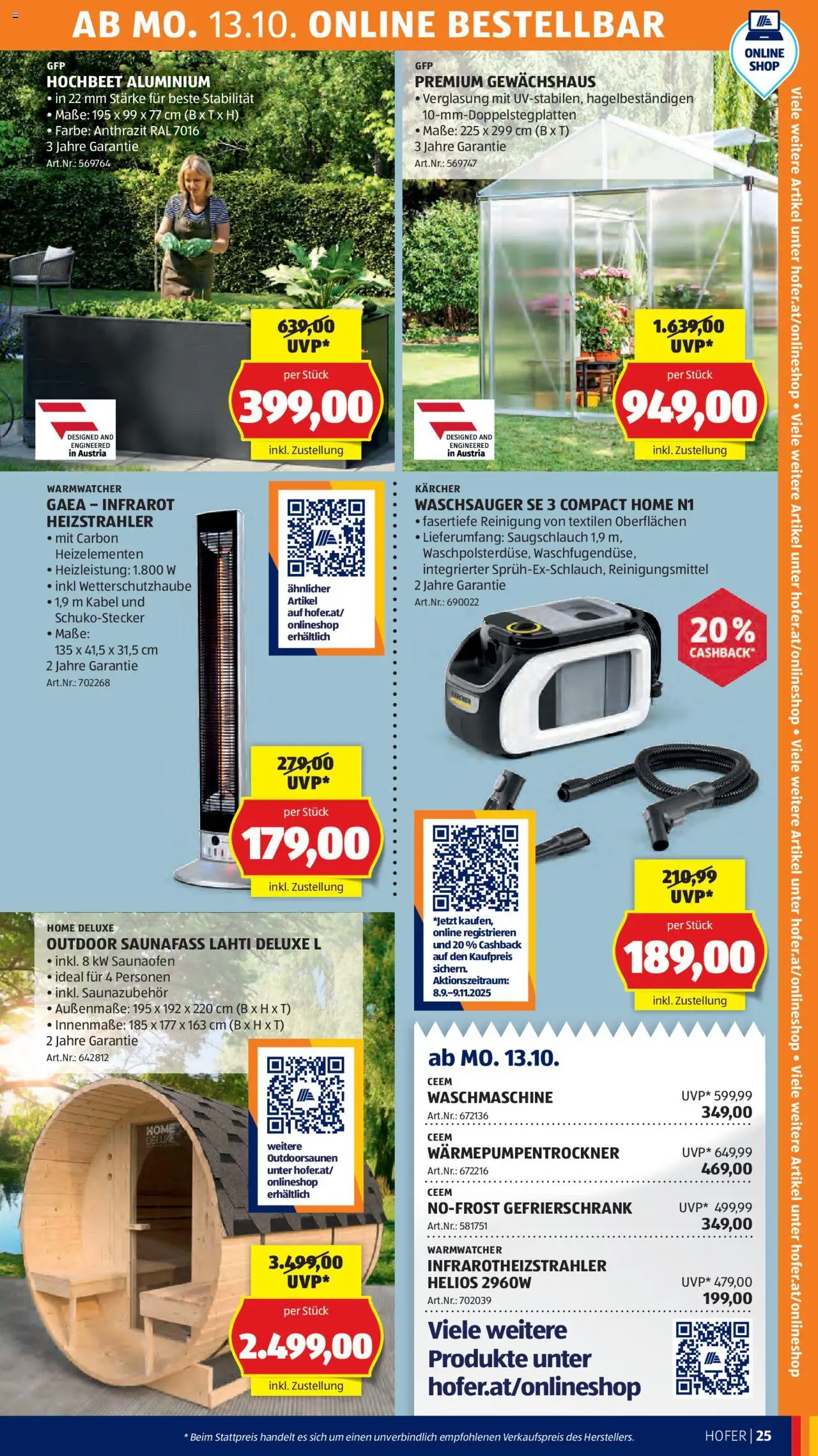 Hofer Flugblatt gültig ab 10.10.2025 | Seite: 29 | Produkte: Kabel, Gefrierschrank, Waschmaschine