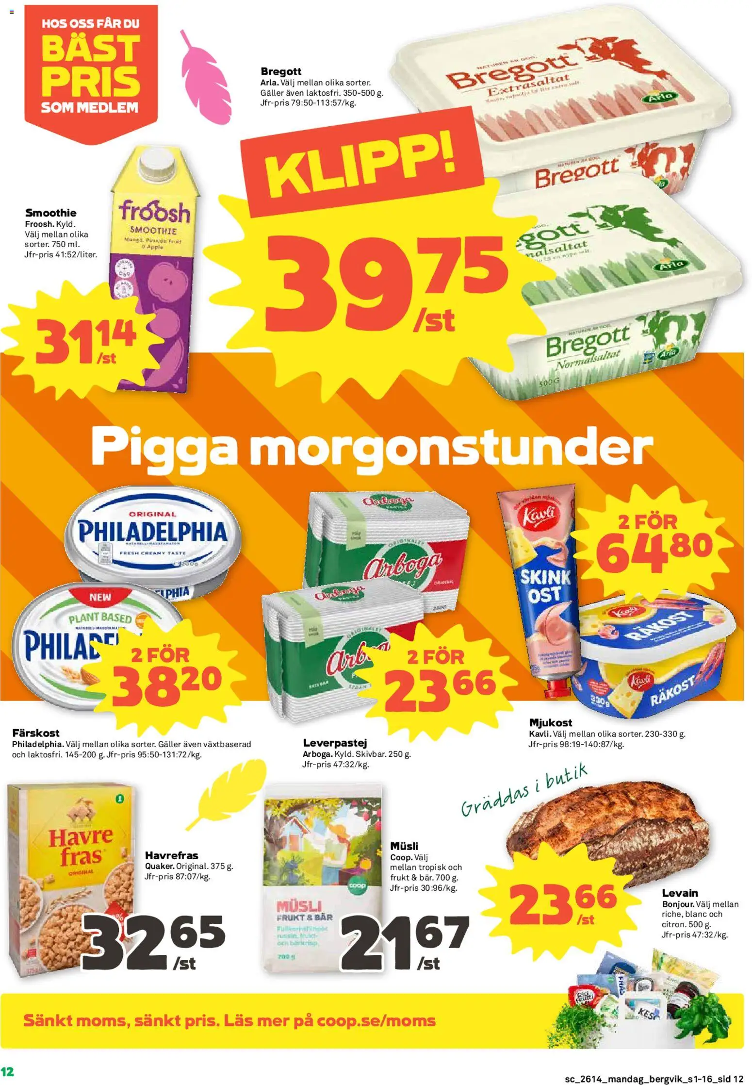 Stora Coop reklamblad aktuell från 30.03.2026 | Sida: 12 | Produkter: Musli, Levain, Mjukost, Fräs