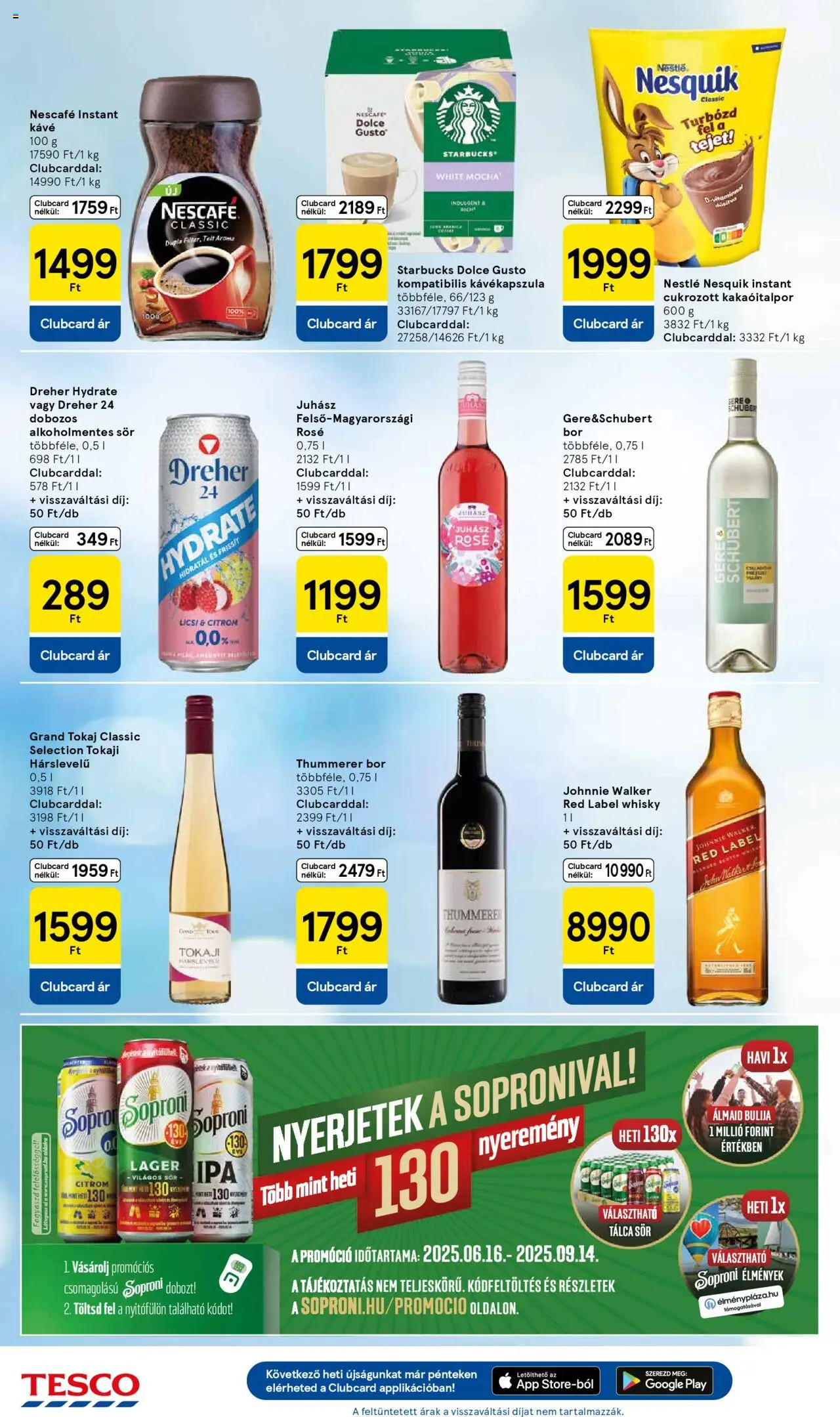 Tesco akciós ujság - amely érvényes a következő dátumtól: 03.07.2025 | Oldal: 28 | Termékek: Juhász rosé, Bor, Alkoholmentes sör, Instant kávé